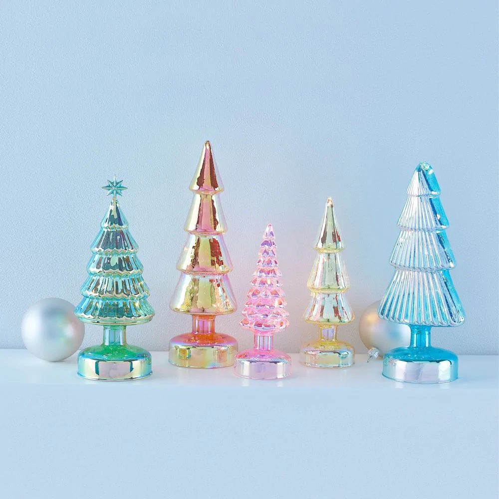 Petits sapins de Noël lumineux en verre à LED colorés - Sapins de Noël en verre avec éclairage LED - Lot de 5 | MoMA