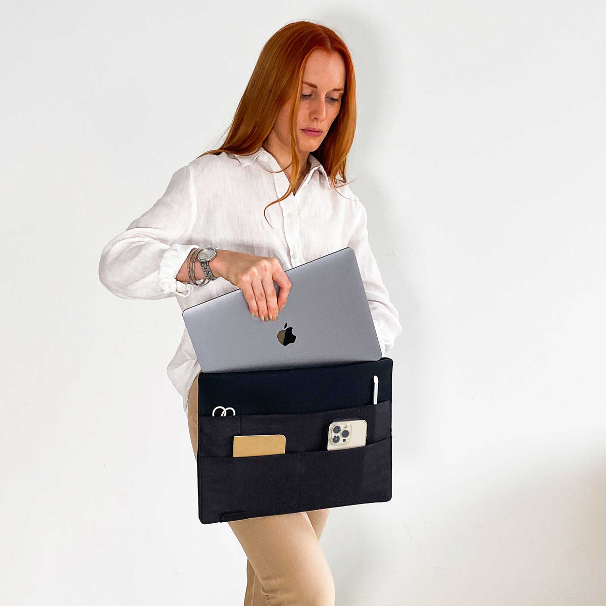 MANCHE DEBOUT | ORGANISATEUR de bureau avec pochette pour ordinateur portable et tablette | 13 ou 15" | bleu