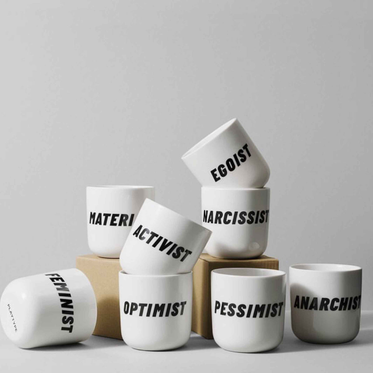 PESSIMIST | white coffee & tea MUG with black typo | Attitude Collection | PLTY
