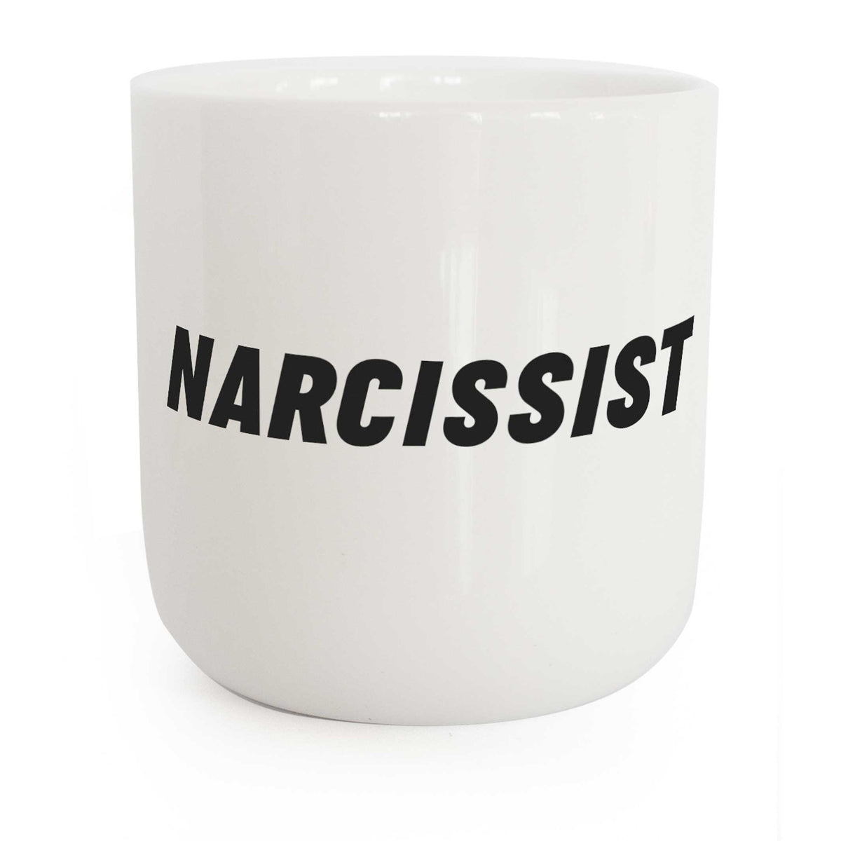 NARCISSIST | weisser Kaffee- & Tee-BECHER mit schwarzer Typo | Attitude Serie | PLTY