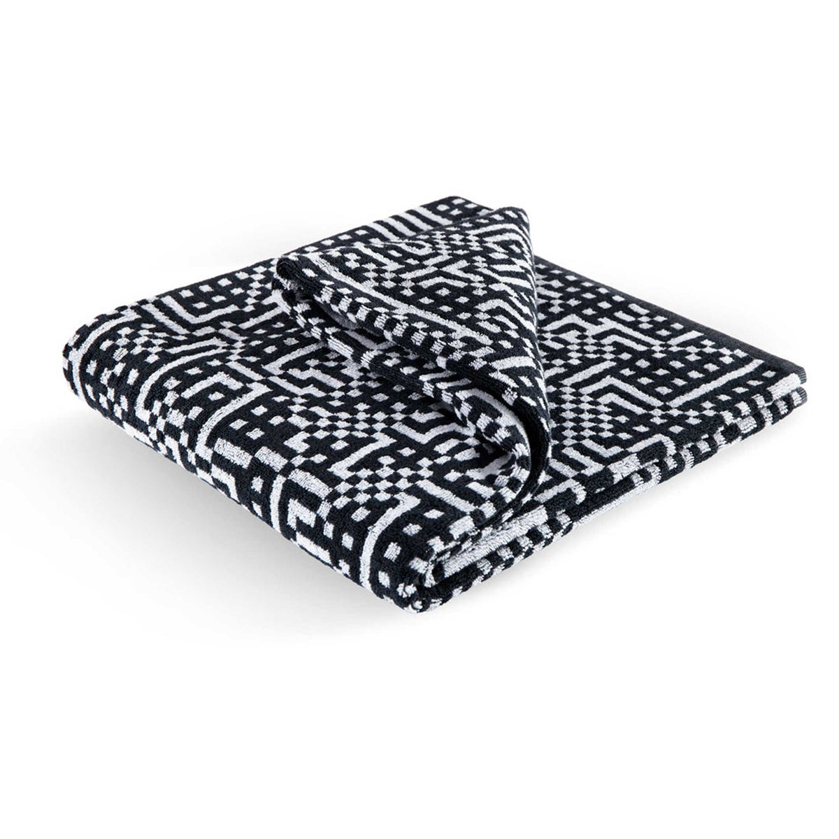 ROUTE - Black & White Towel - Bitmap Collection - 50x100 cm | Cristian Zuzunaga