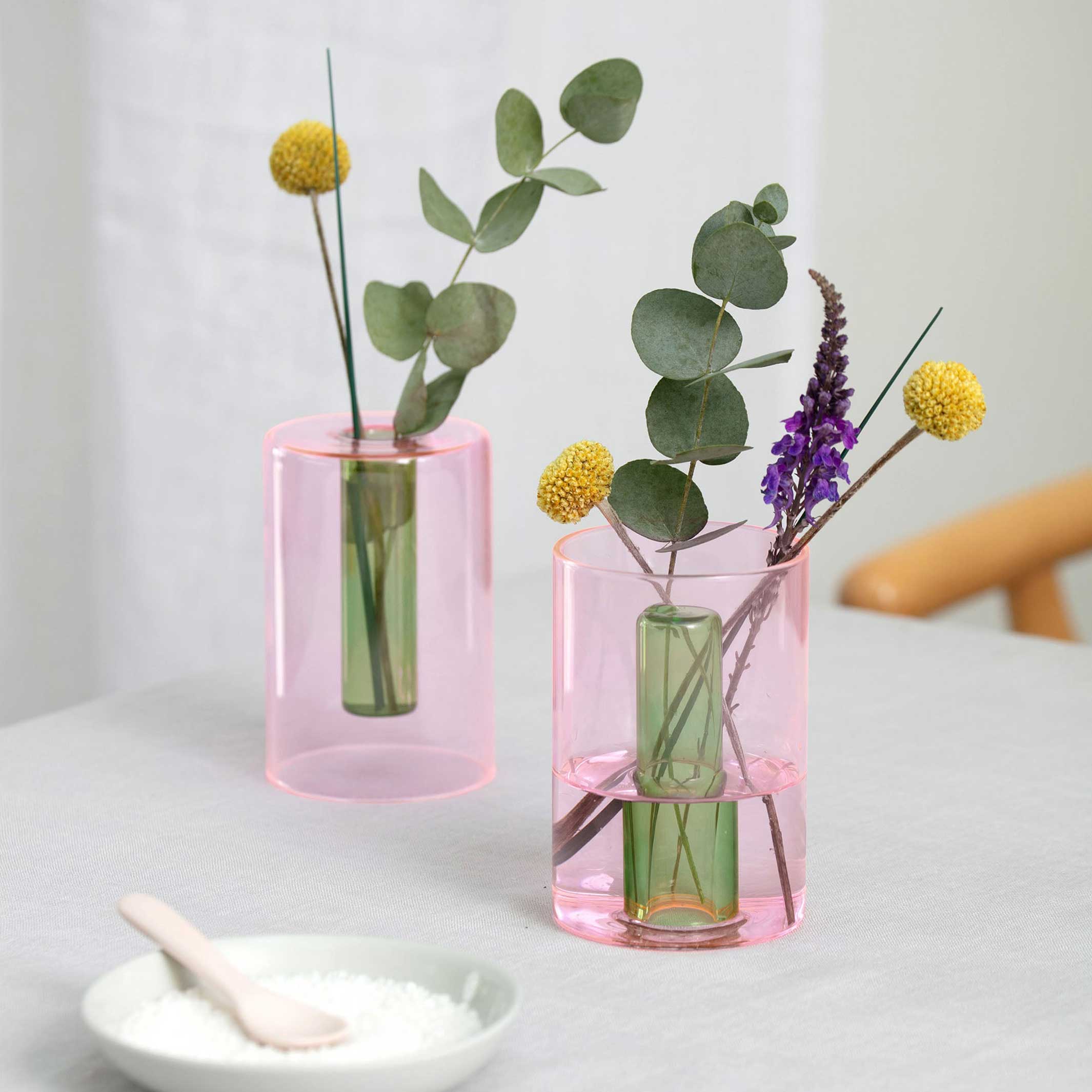 VASE EN VERRE RÉVERSIBLE - VASE en verre - Rose et vert | Conception de blocs