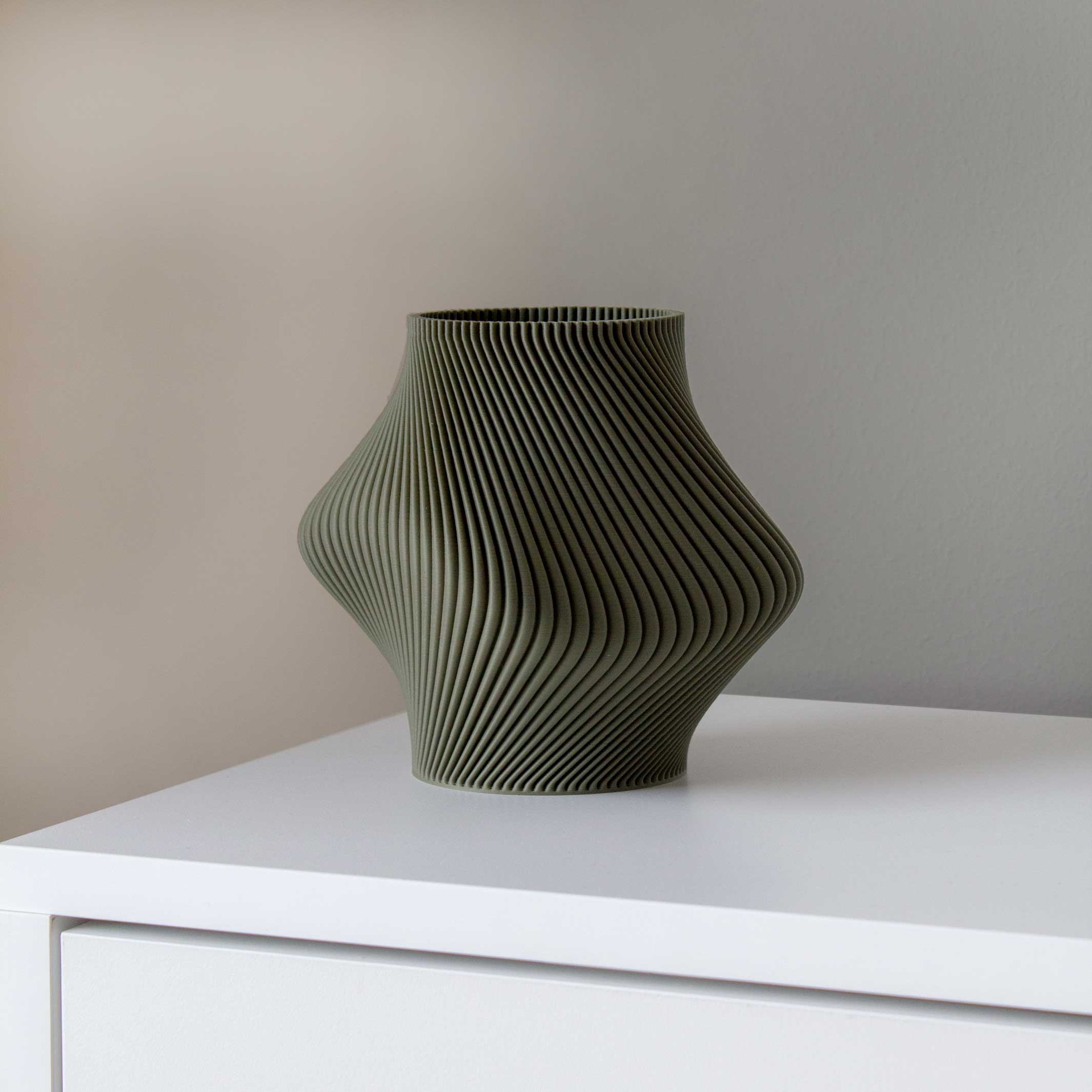 BLOZ VASE Olive - VASE imprimé en 3D avec vase intérieur-| 20 cm de haut | Sheyn
