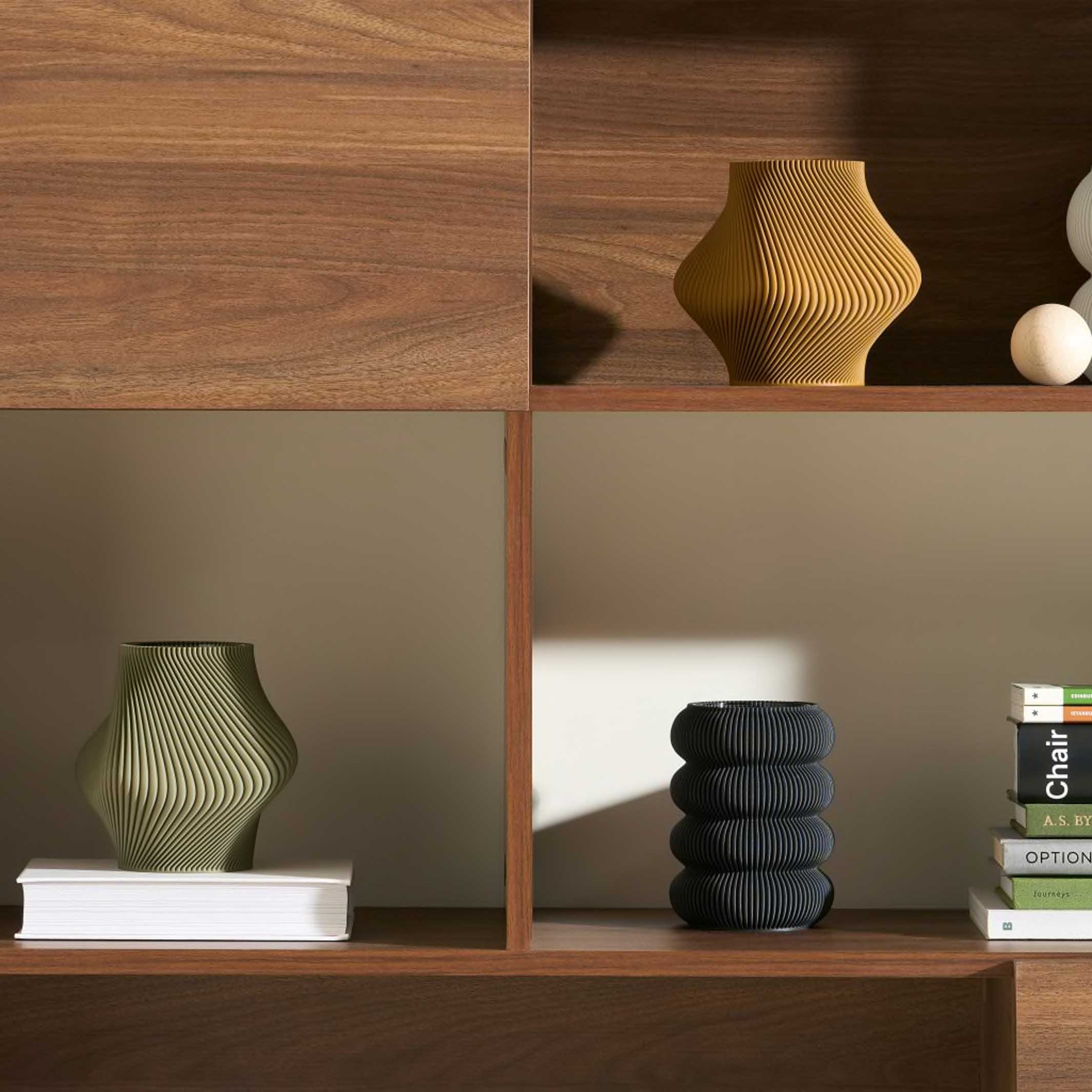 BLOZ VASE Olive - VASE imprimé en 3D avec vase intérieur-| 20 cm de haut | Sheyn