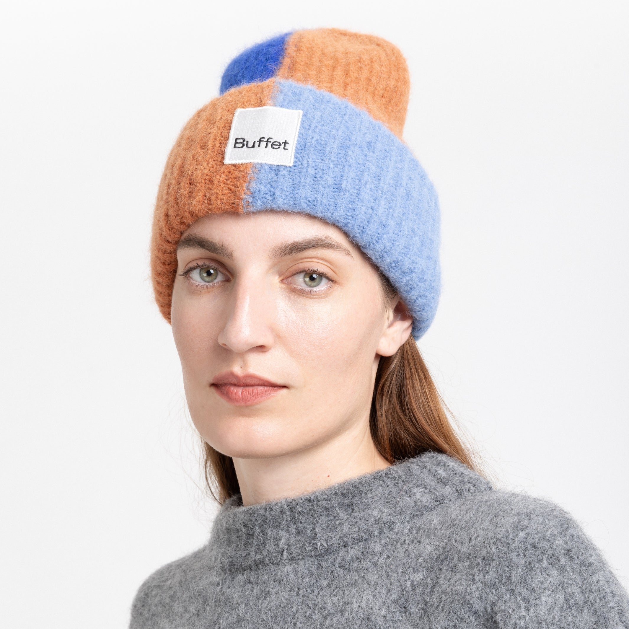 CHUNKY ALPACA BEANIE - Colorblock Blue | Buffet Clothing