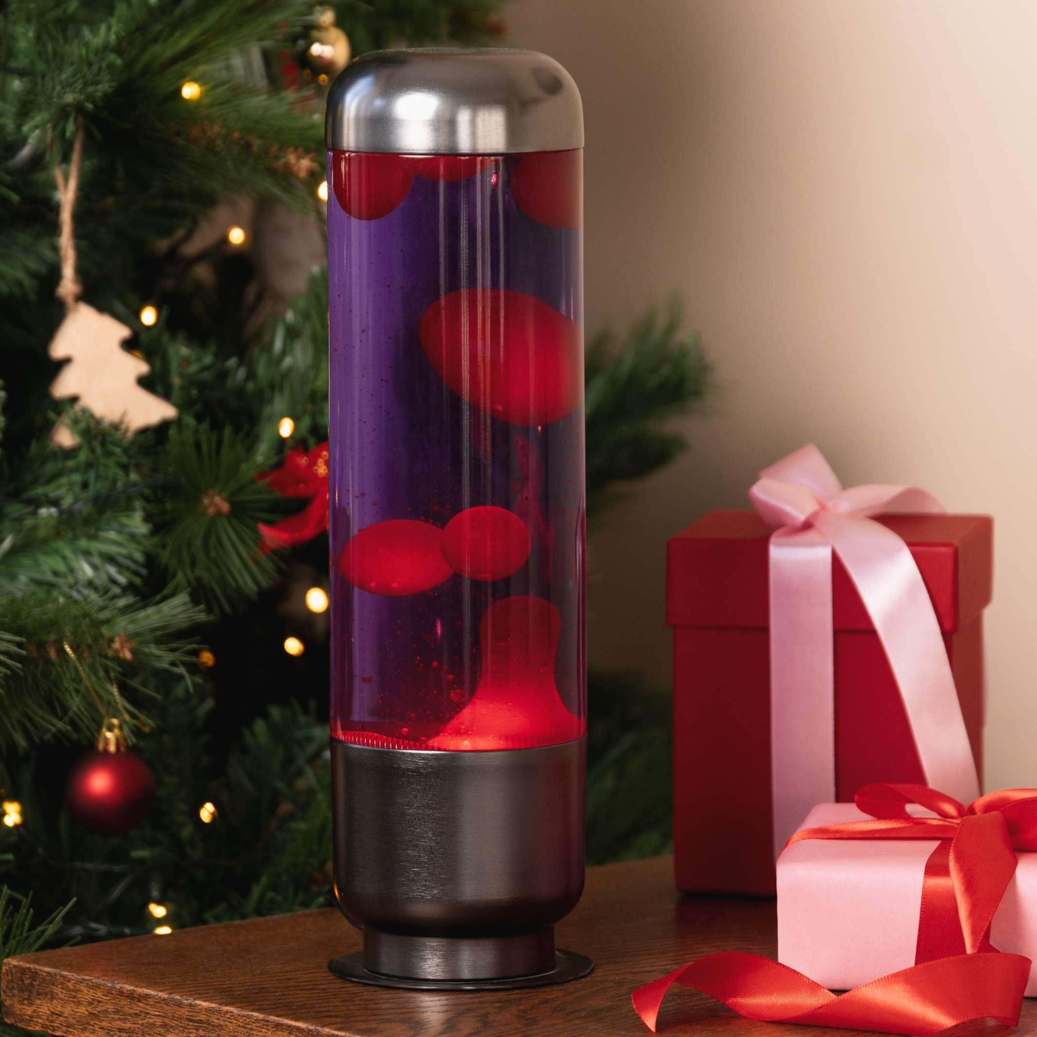 CAPSULE - Lavaleuchte - Alu-Basis rote Lava H=35cm - Lucid | Balvi