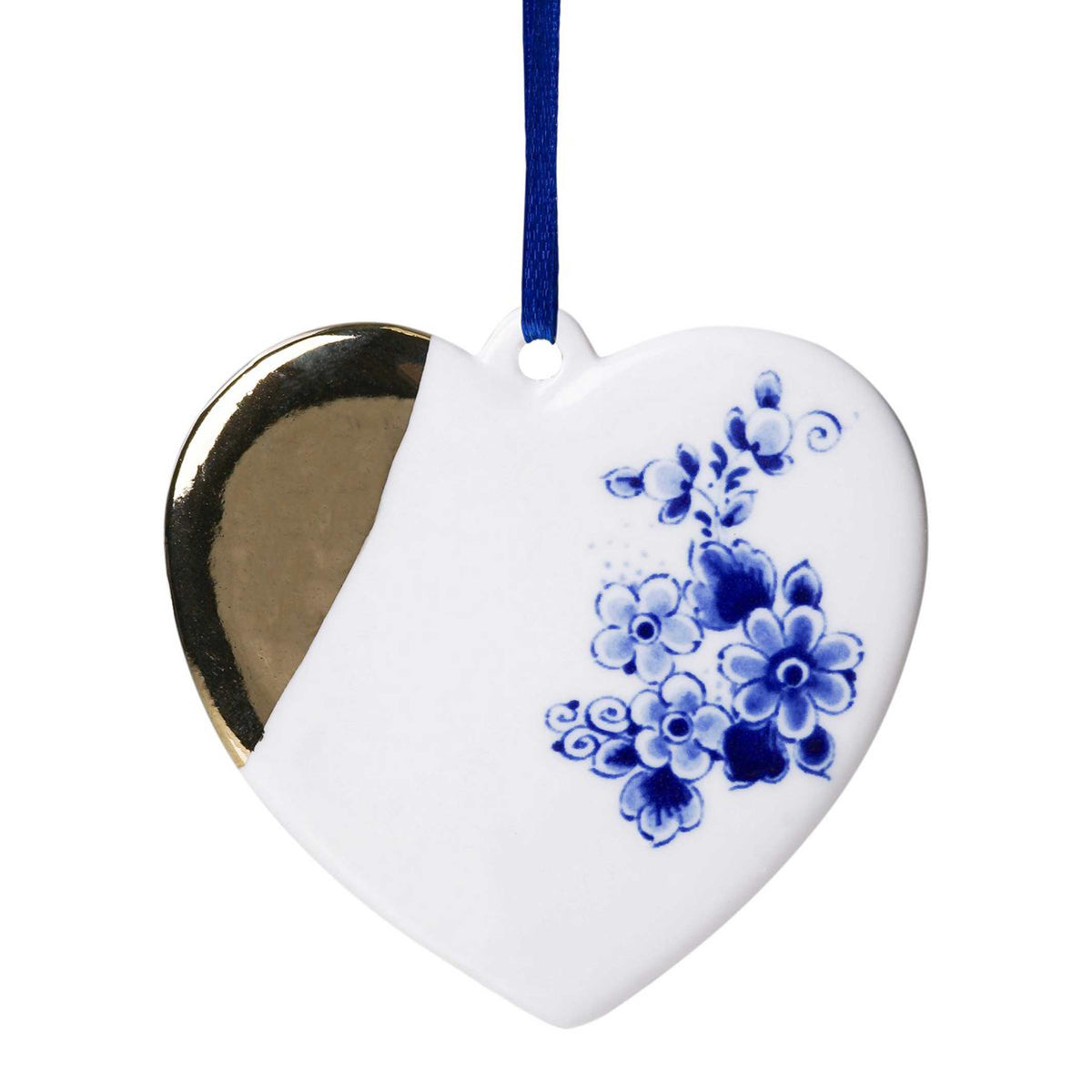Gold Heart Ornament – Porcelain · 6.5 cm | Heinen Delfts Blauw