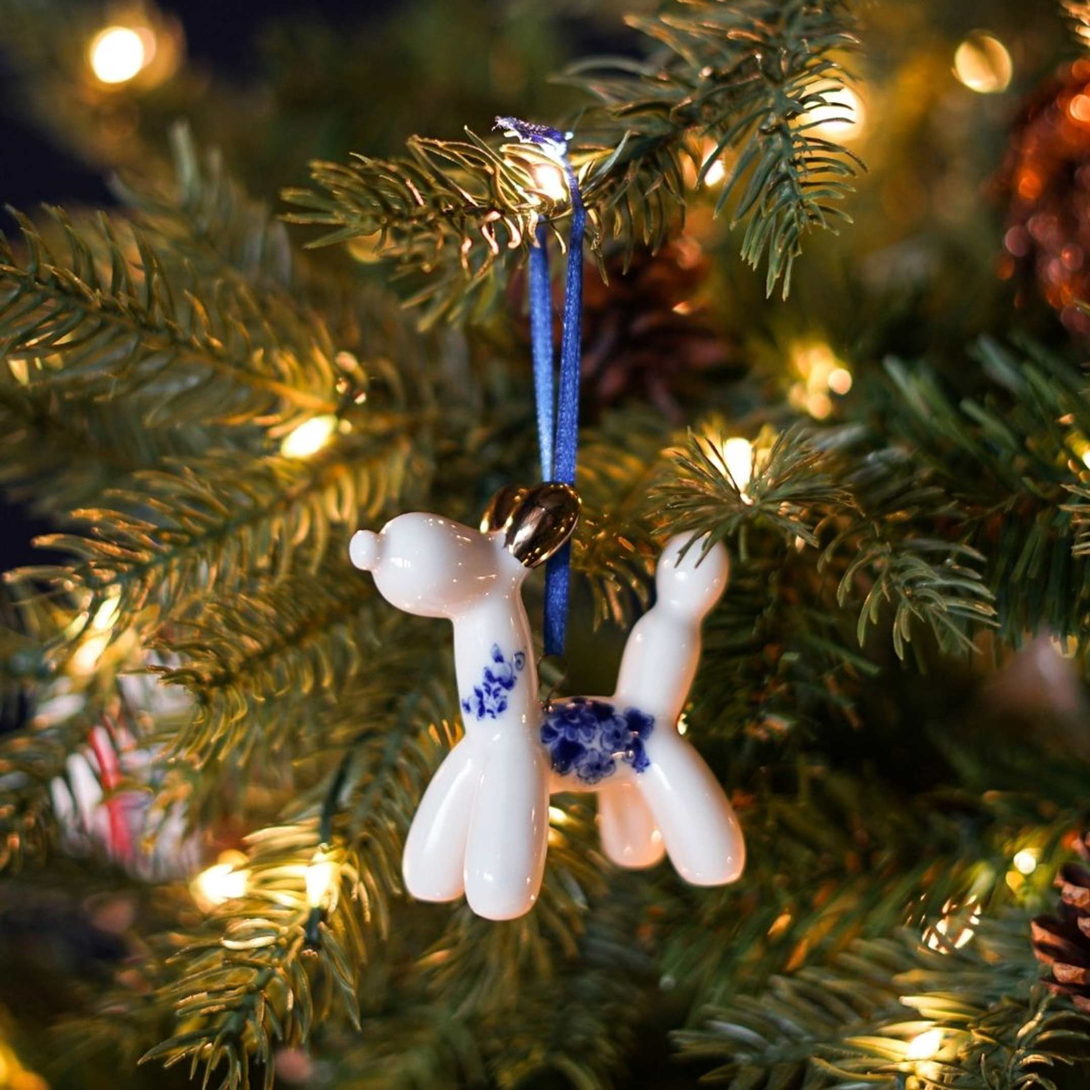 BALLOON DOG Blau & Goid - Weihnachtsbaumschmuck - Keramik ca. 8 cm | Heinen Delfts Blauw