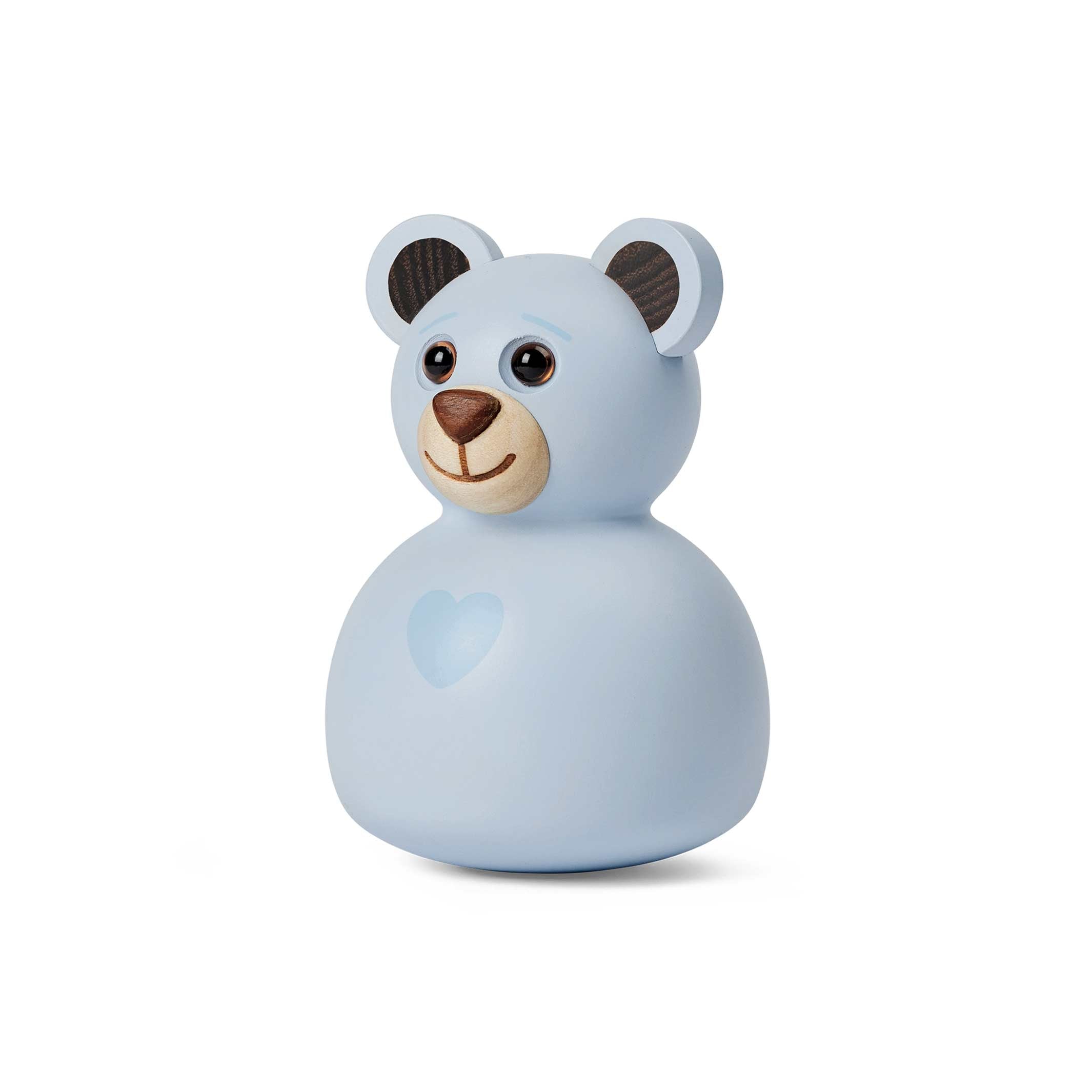 BLUE - Light Blue Wooden Teddy Bear Roly-poly Toy 9 cm high - Thor Høy | Spring Copenhagen