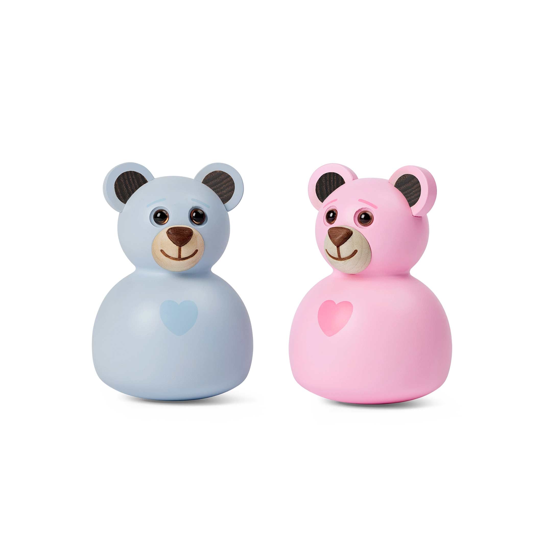 BLUE - Light Blue Wooden Teddy Bear Roly-poly Toy 9 cm high - Thor Høy | Spring Copenhagen