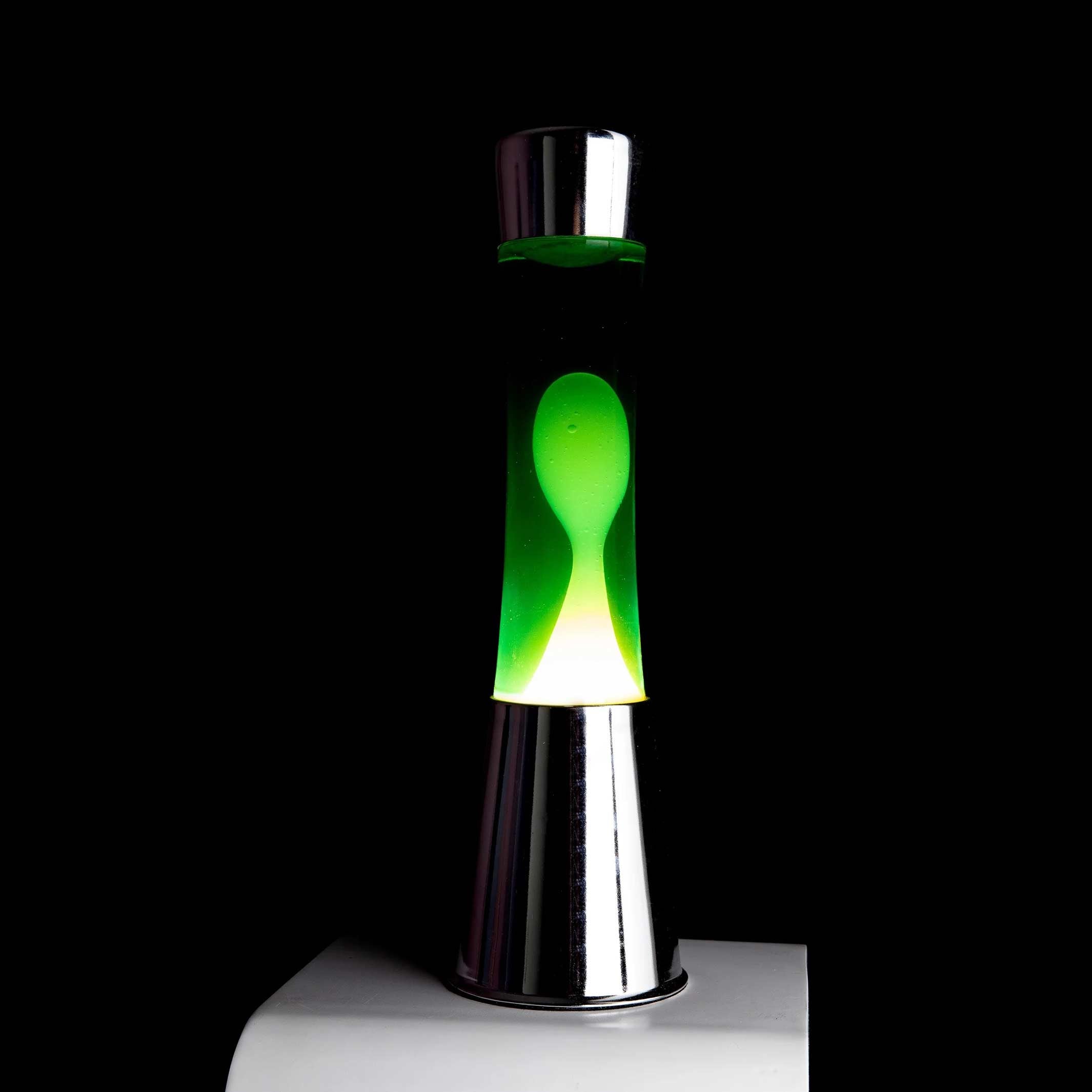 Lavalampe Tower – Chrom · Grüne Lava · Retro · 39,5 cm | Fisura · Tischlampe