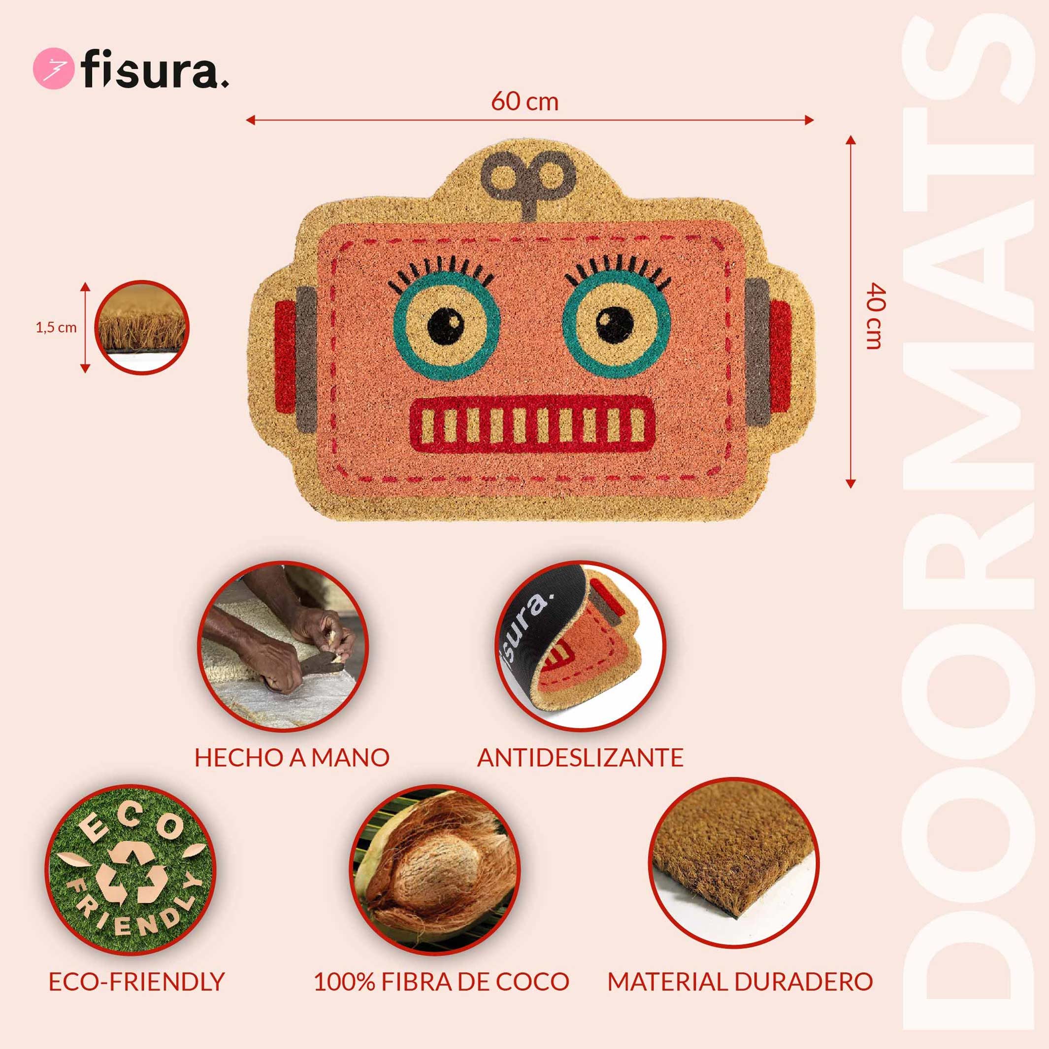 ROBOT - rose Doormat - 60x40 cm | Fisura