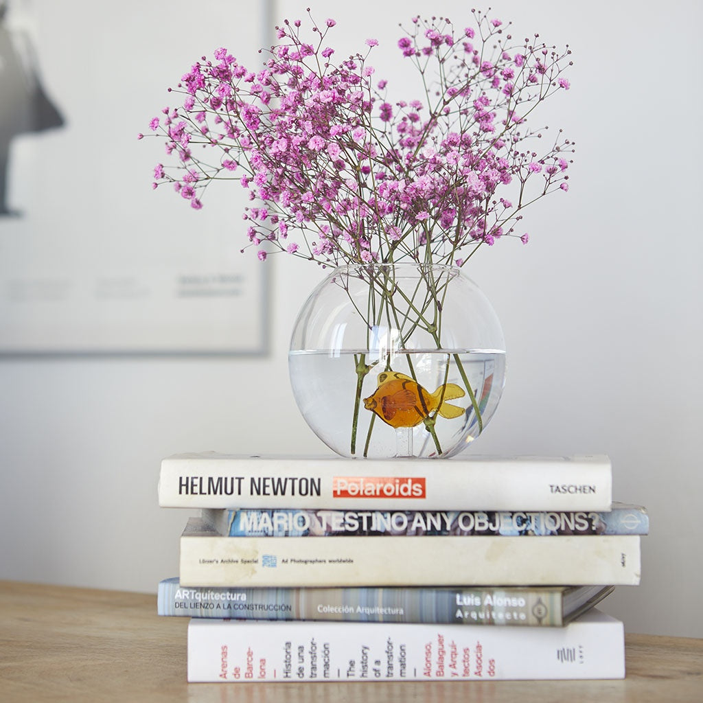 ATLANTIS - round Flower Vase with amber-colored Fish - D=13 cm | BALVI