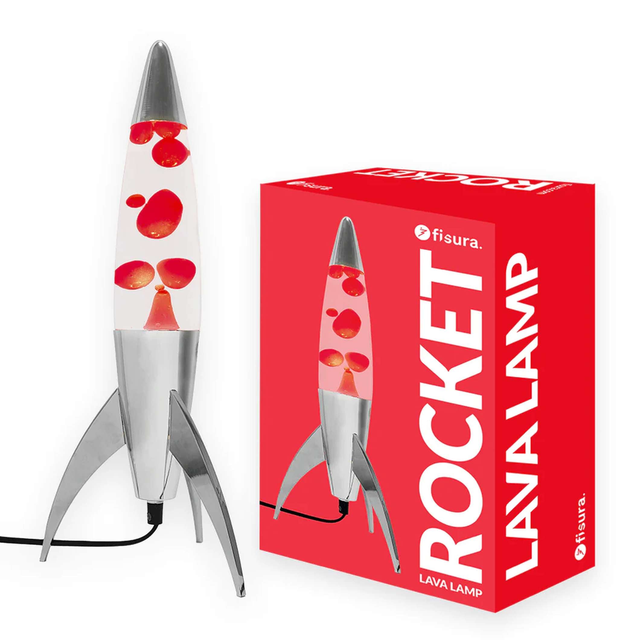 Lava Lamp Rocket – Silver · Red Lava · 45 cm | Fisura · Retro Lamp