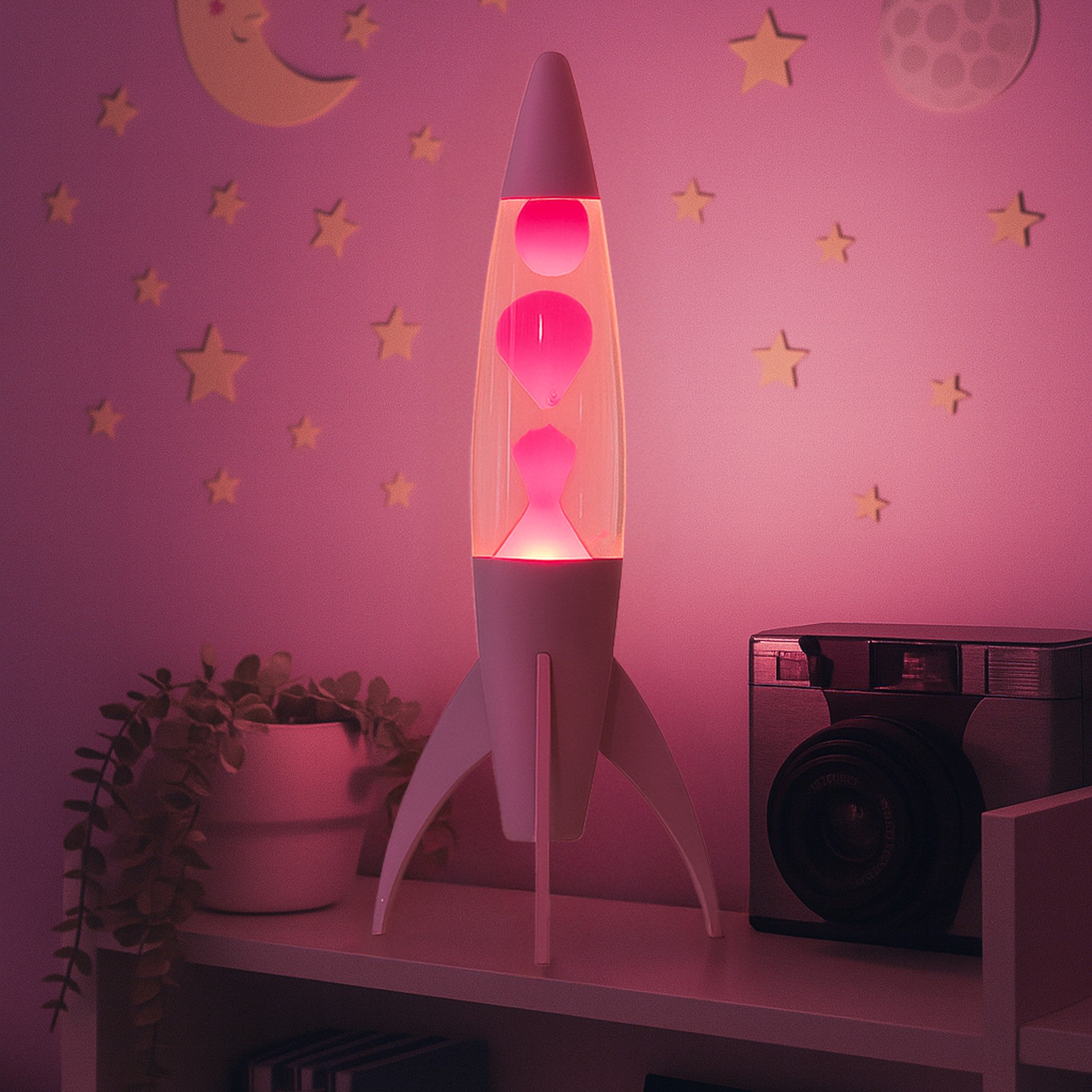 Lavalampe Rocket – Rosa Monochrom · Retro · 45 cm | Fisura · Tischlampe