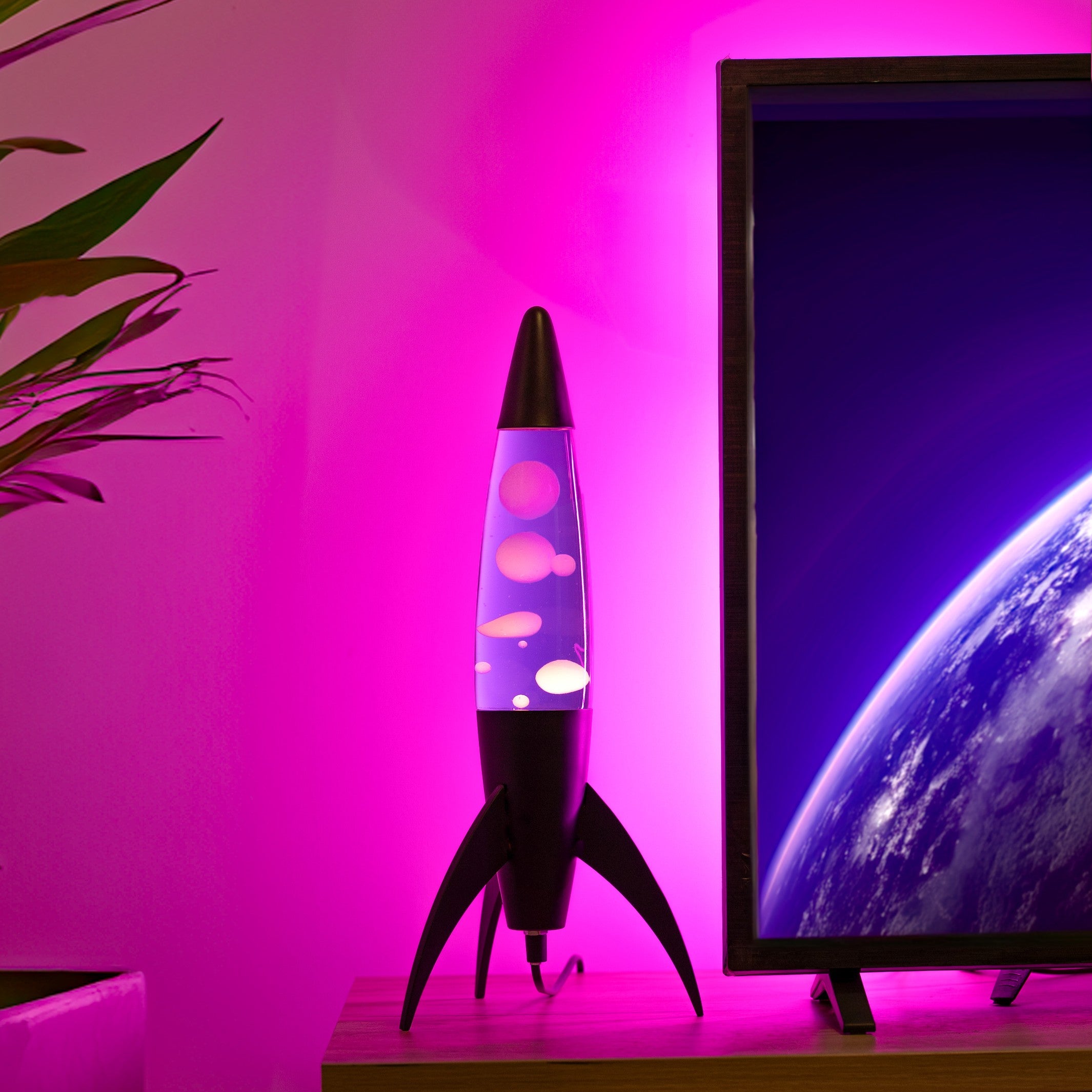 Lavalampe Rocket – Schwarz · Very Peri Lava · Retro · 45 cm | Fisura · Tischlampe