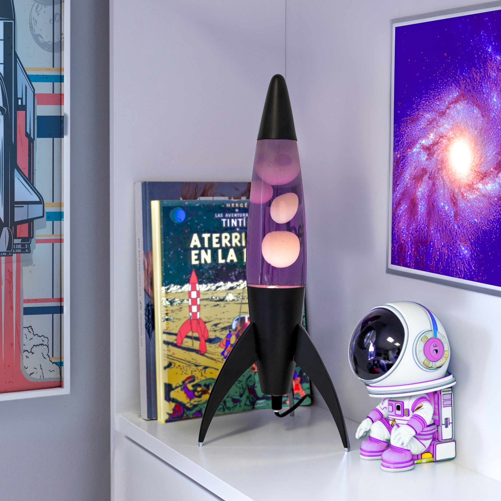 Lava Lamp Rocket – Black · Very Peri Lava · Retro · 45 cm | Fisura · Table Lamp