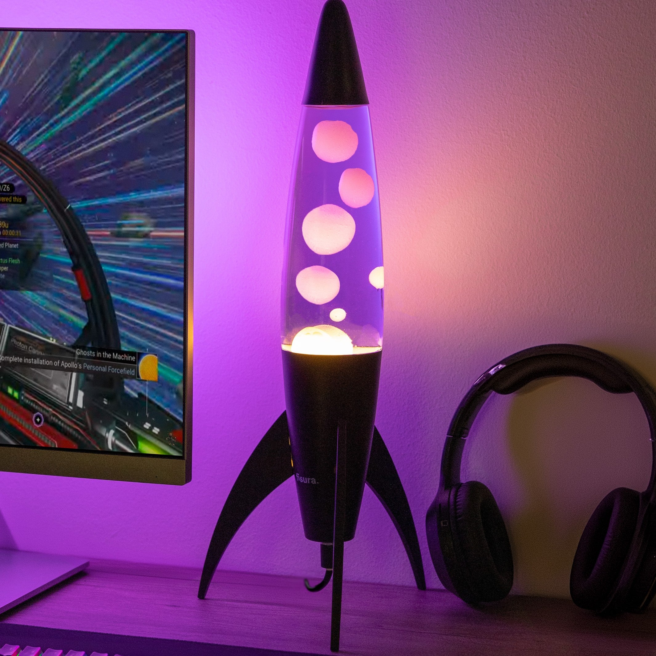 Lavalampe Rocket – Schwarz · Very Peri Lava · Retro · 45 cm | Fisura · Tischlampe