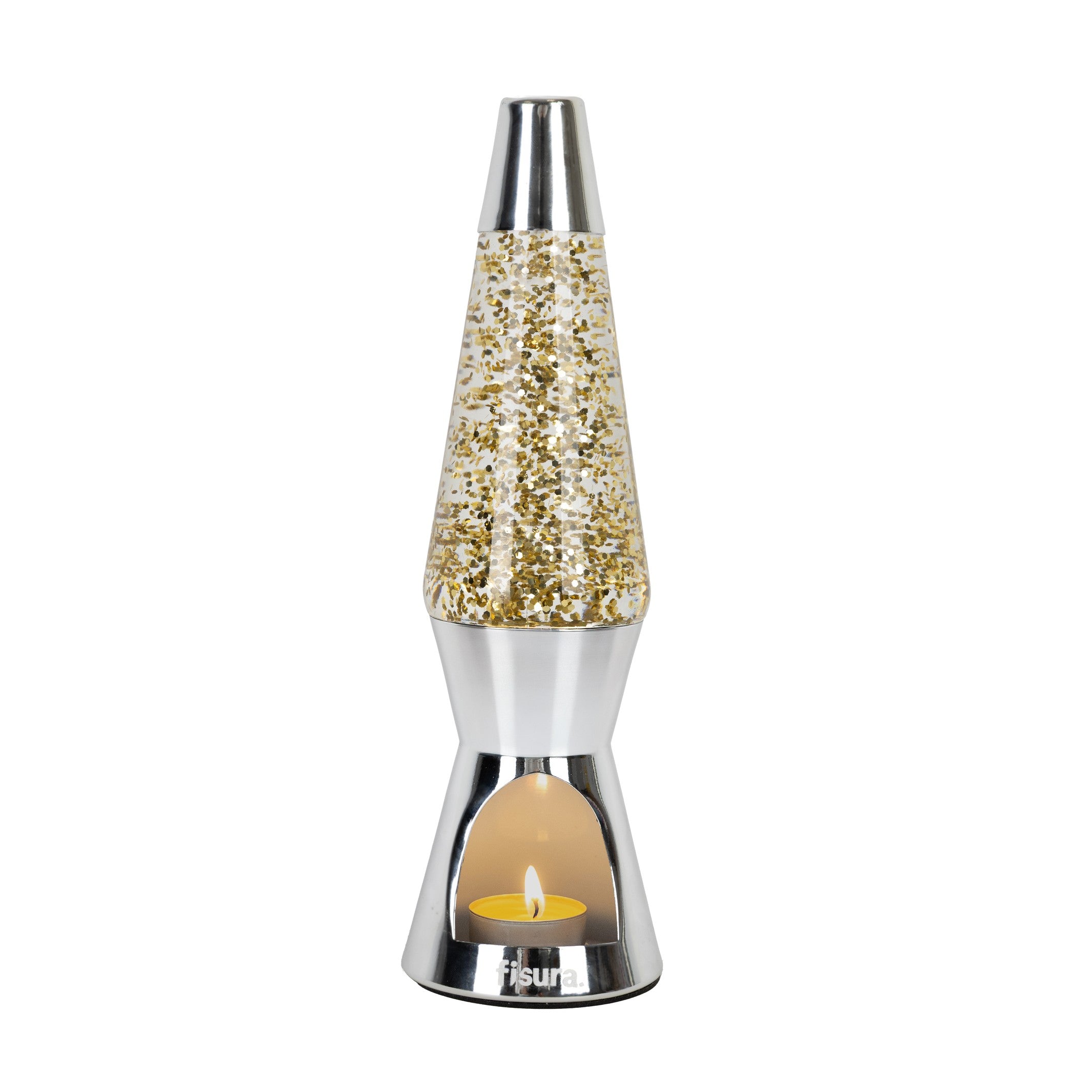 Lava Lamp Tealight – Chrome & Glitter – Packshot | Fisura