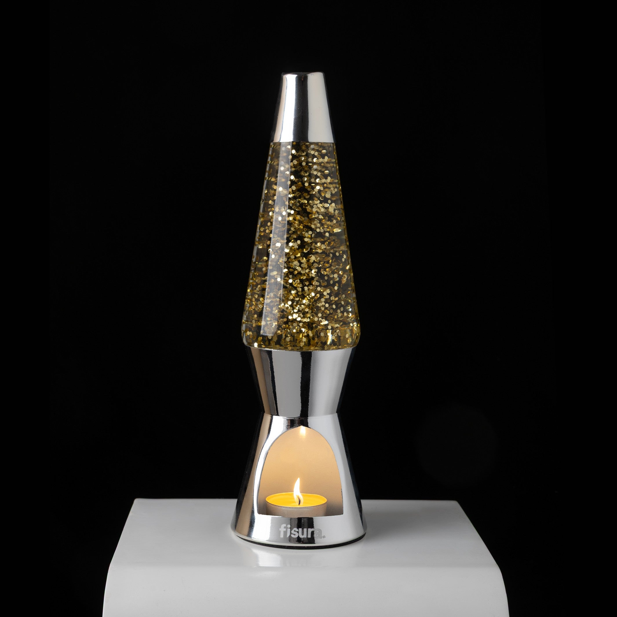 Lava Lamp Tealight – Chrome & Glitter – Packshot 2 | Fisura