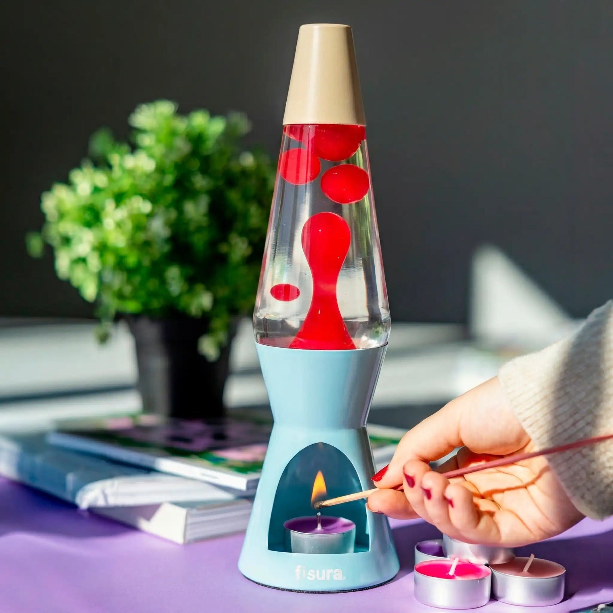 Lava Lamp Tealight – Blue · Beige Lava · 33 cm | Fisura · Mood Light