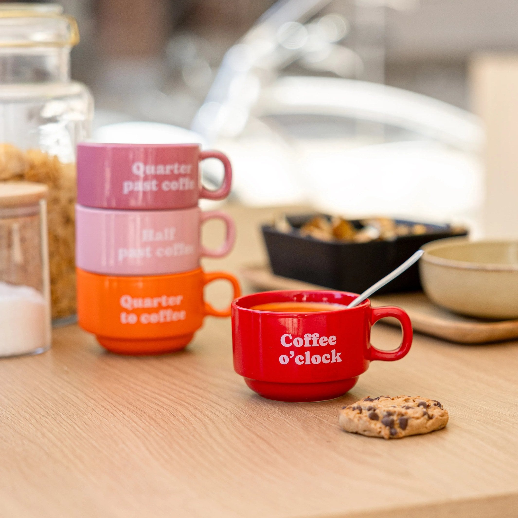 Mug Set "Coffee Clock" – Set of 4 · Ceramic | Fisura