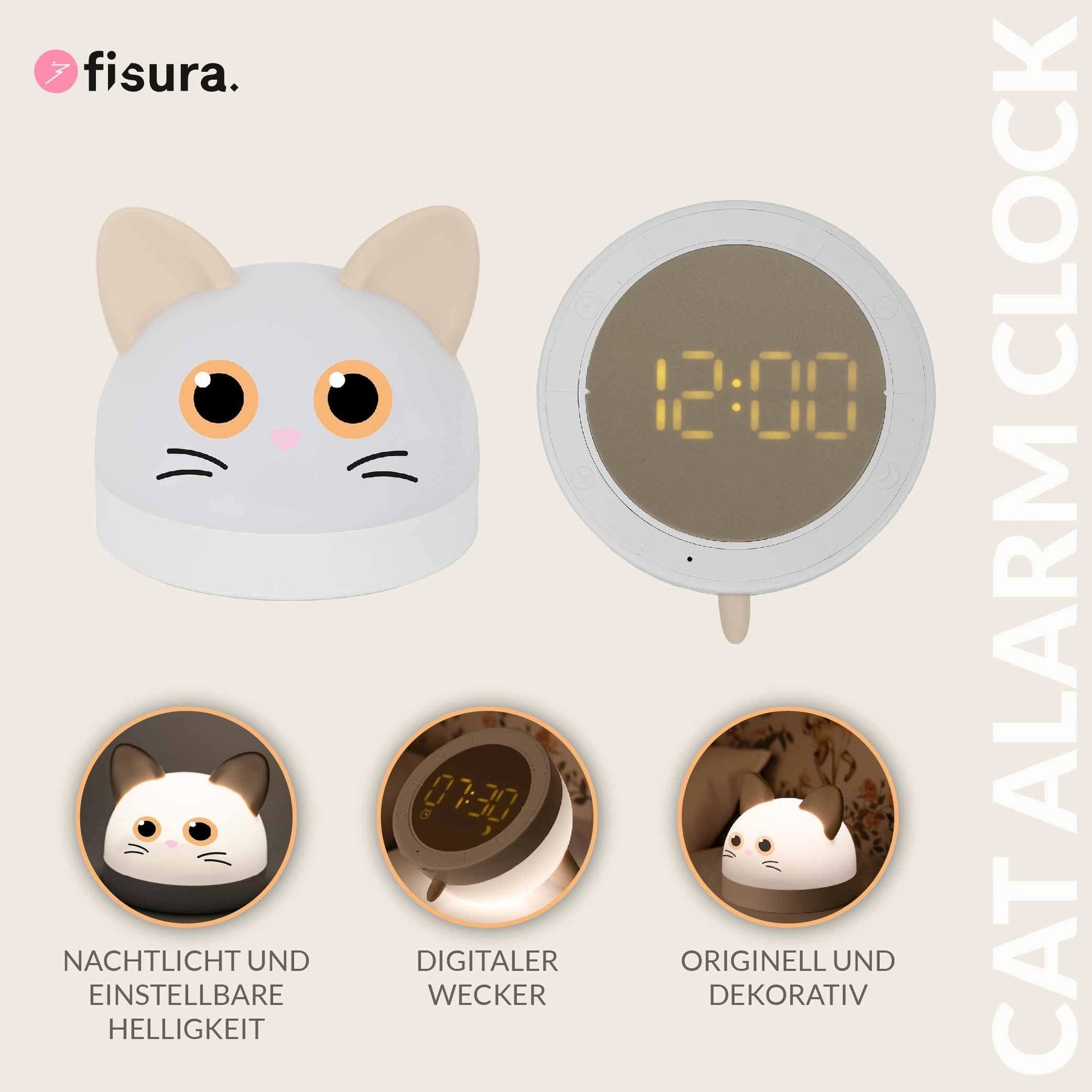 Kinderwecker Katze – Nachtlicht · Silikon · 11 cm | Fisura