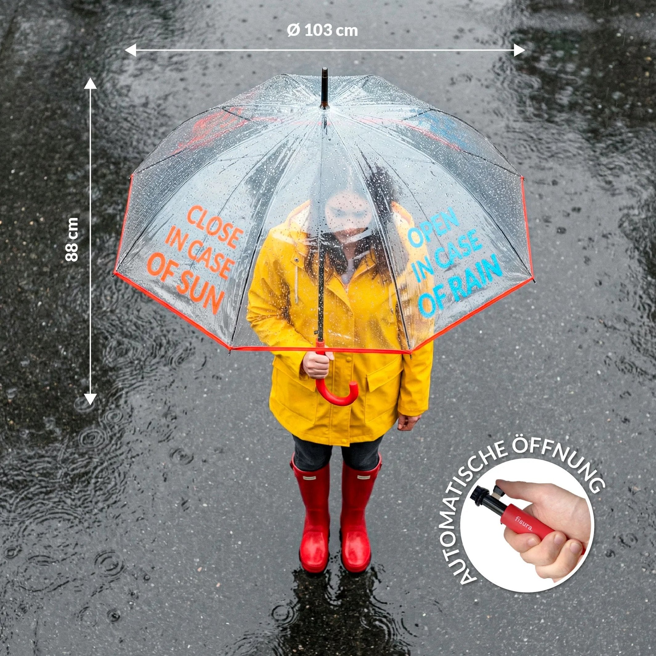 Stockschirm "open in case of..." – Transparent · Ø 103 cm | Fisura