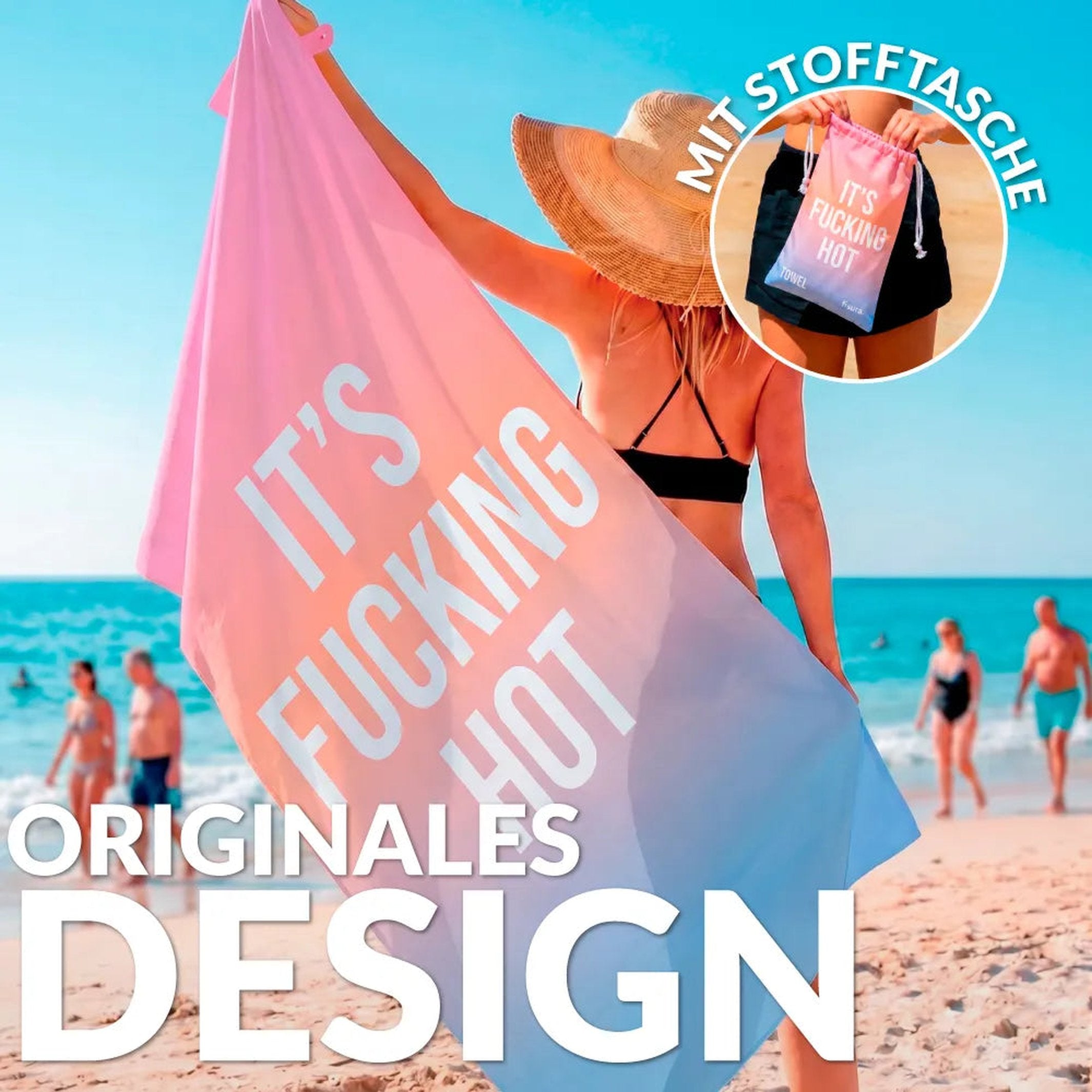 Beach Towel "It's Fucking Hot" – Microfibre · 180 × 100 cm | Fisura