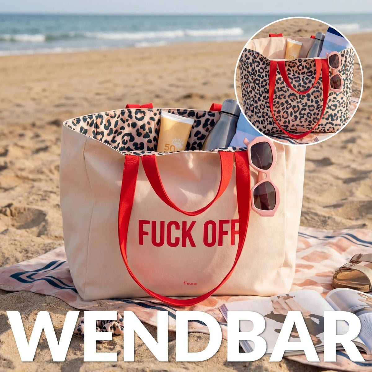 Beach Bag "Fuck Off" – Reversible · 36 × 31.5 cm | Fisura