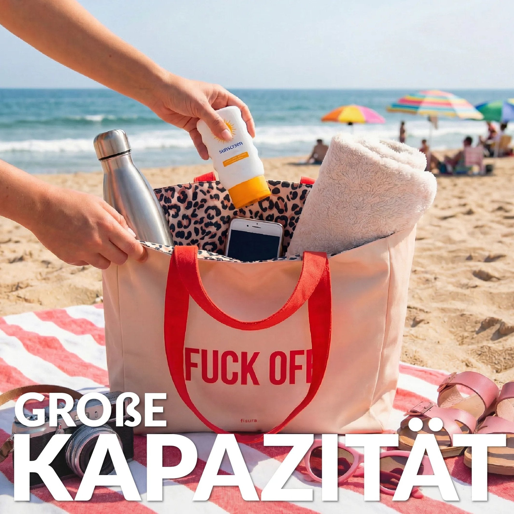 Beach Bag "Fuck Off" – Reversible · 36 × 31.5 cm | Fisura