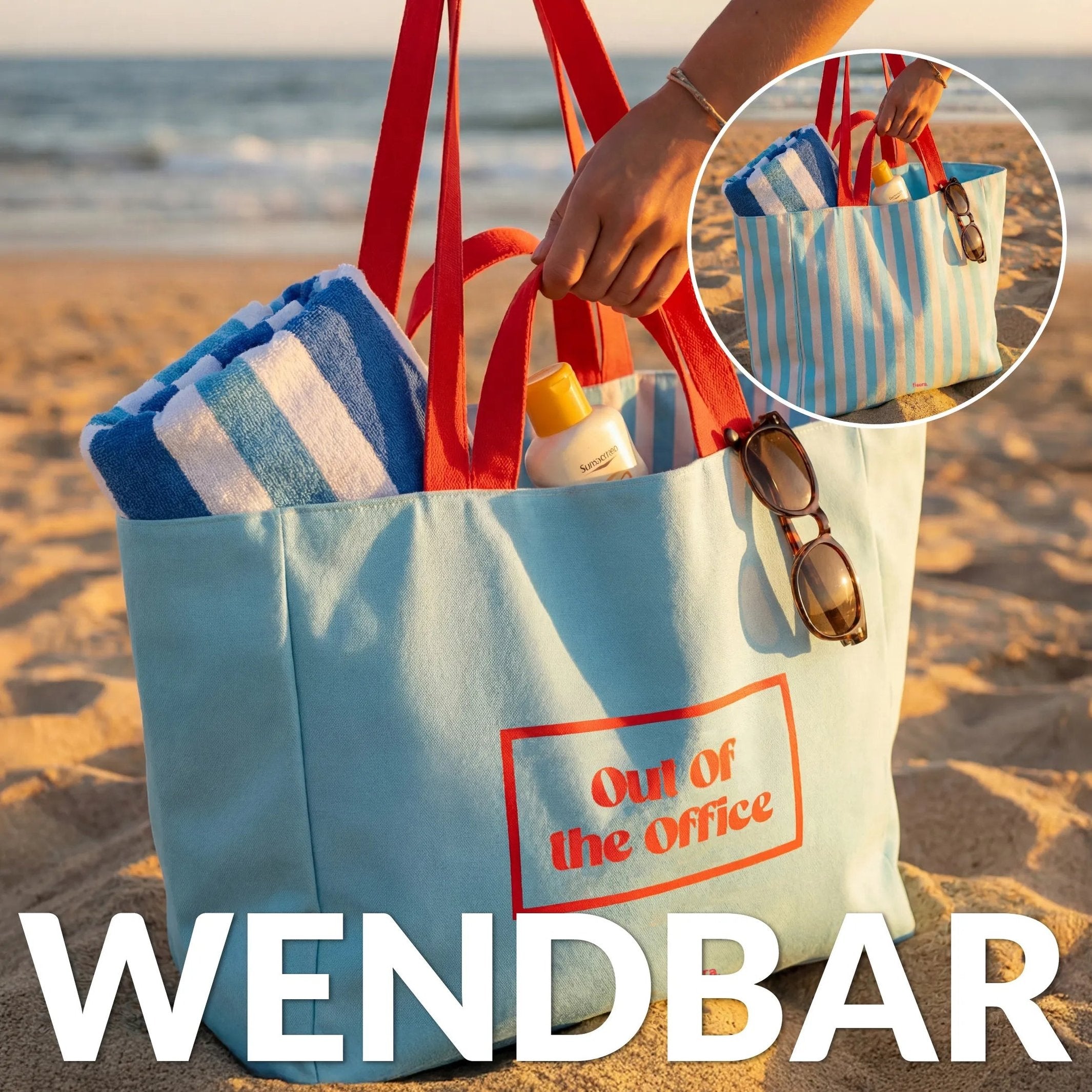 Strandtasche "Out of Office" – wendbar · 36 × 31,5 cm | Fisura