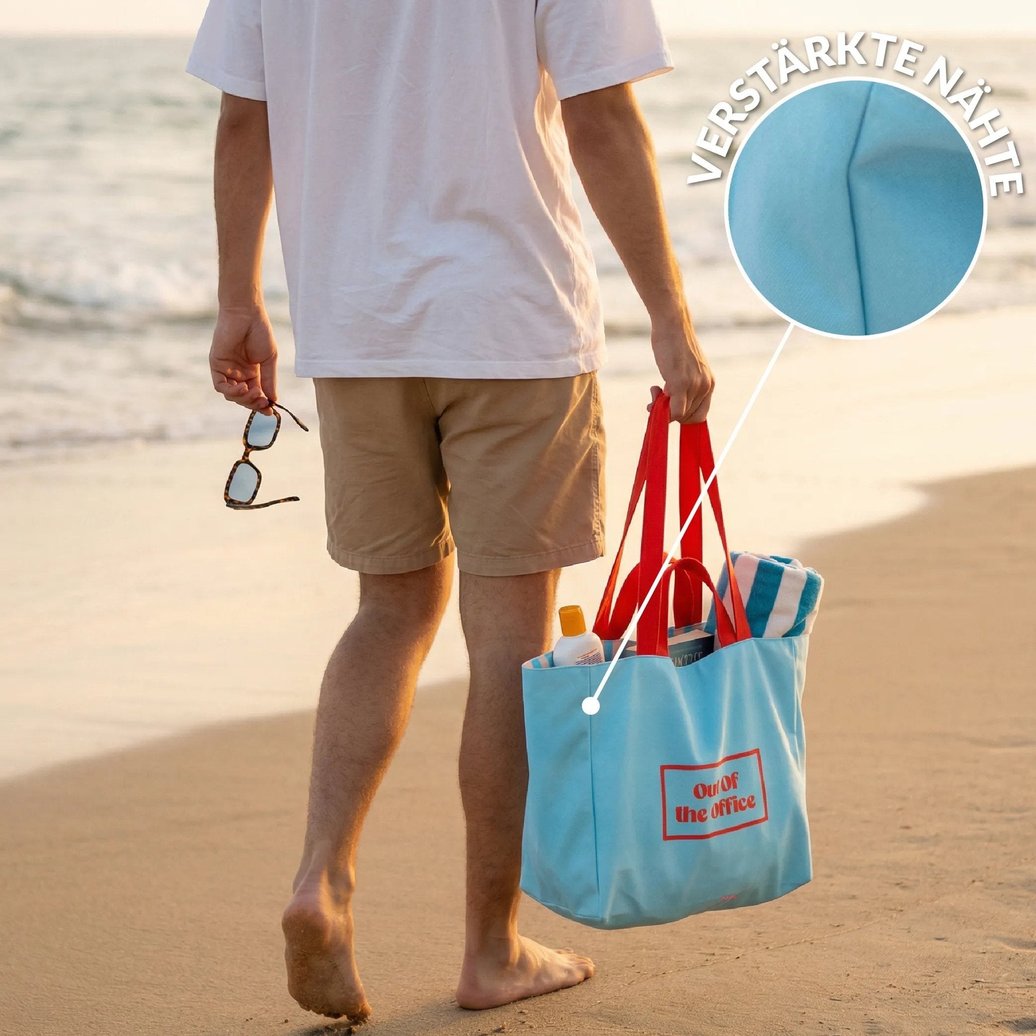 Strandtasche "Out of Office" – wendbar · 36 × 31,5 cm | Fisura
