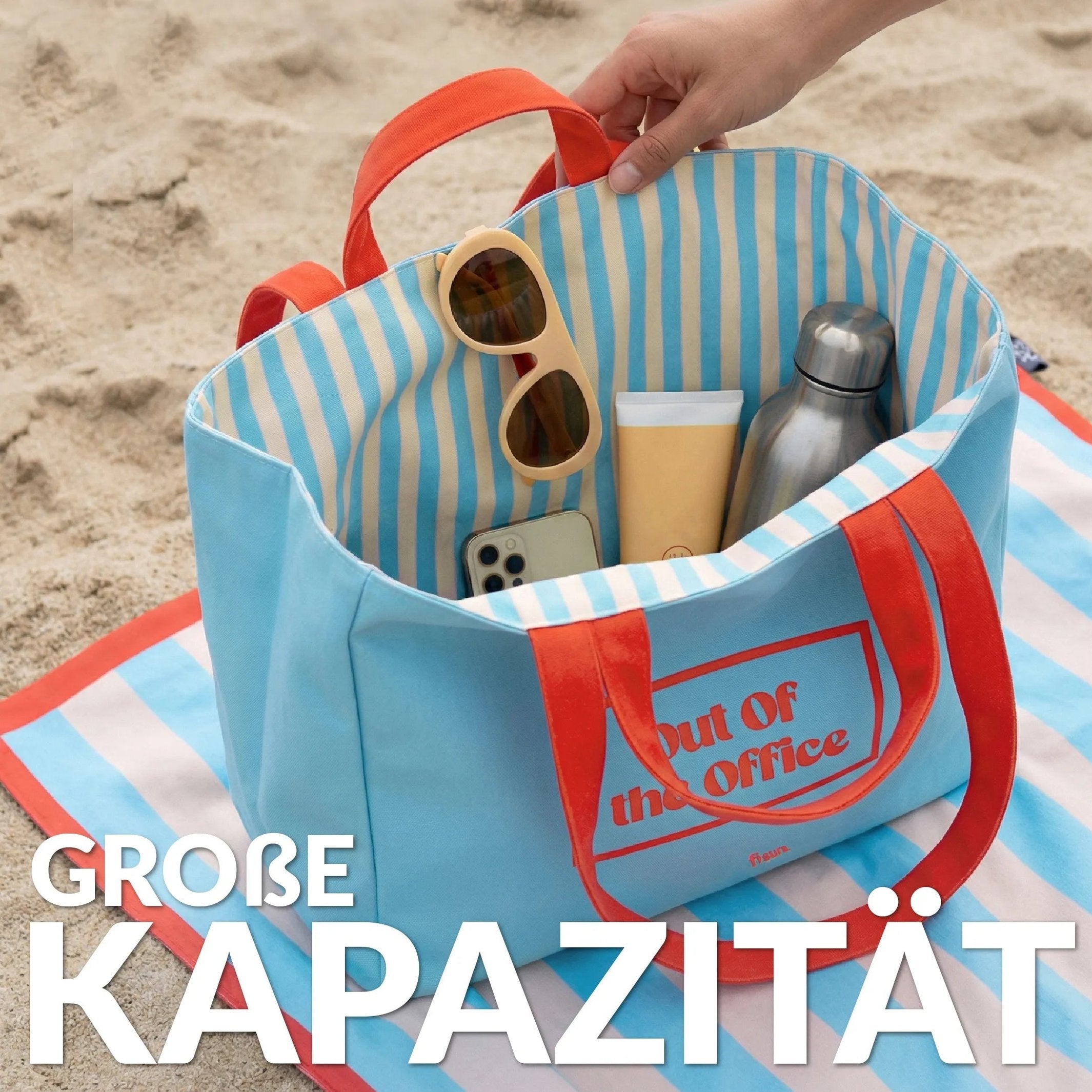 Strandtasche "Out of Office" – wendbar · 36 × 31,5 cm | Fisura