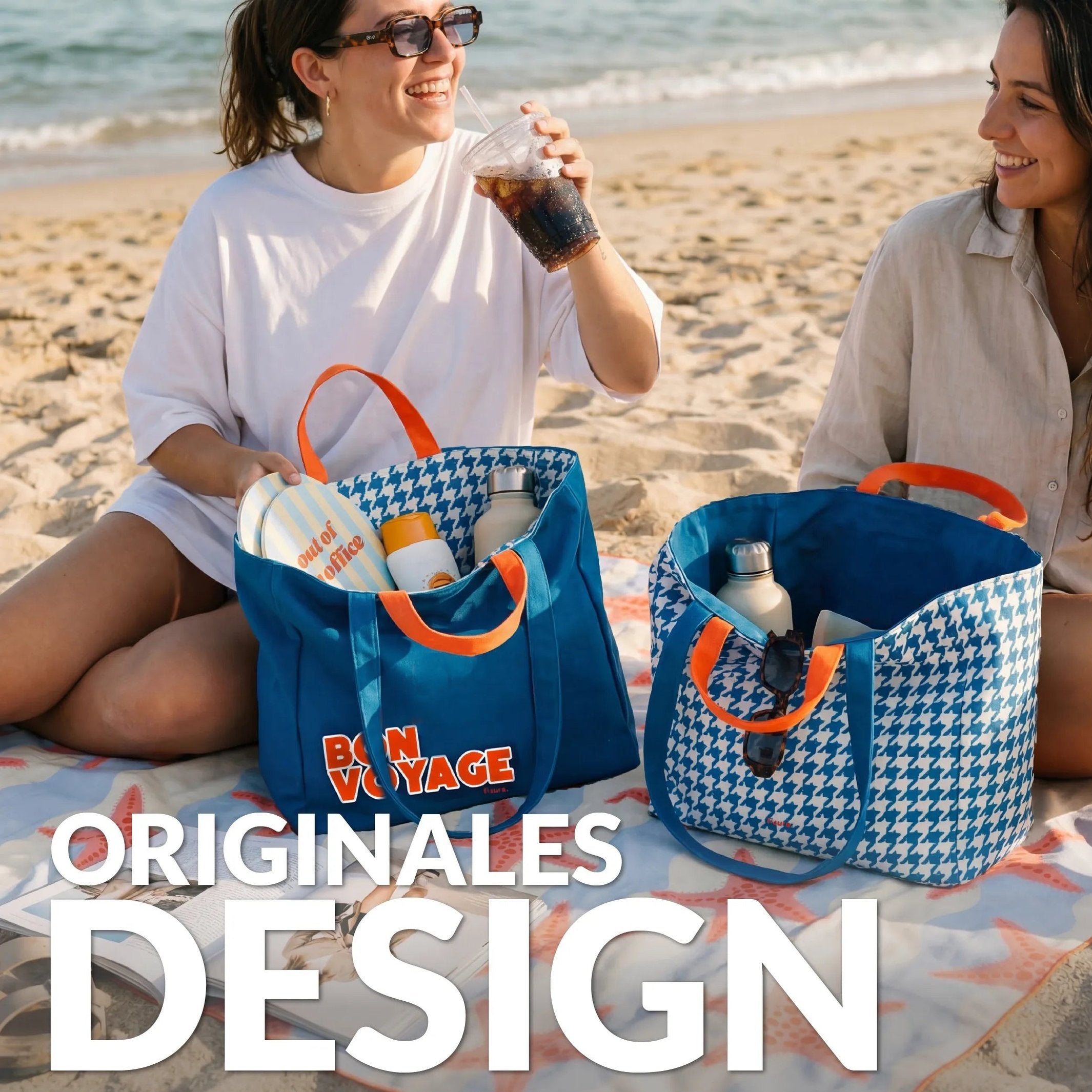 Beach Bag "Bon Voyage" – Reversible · 36 × 31.5 cm | Fisura