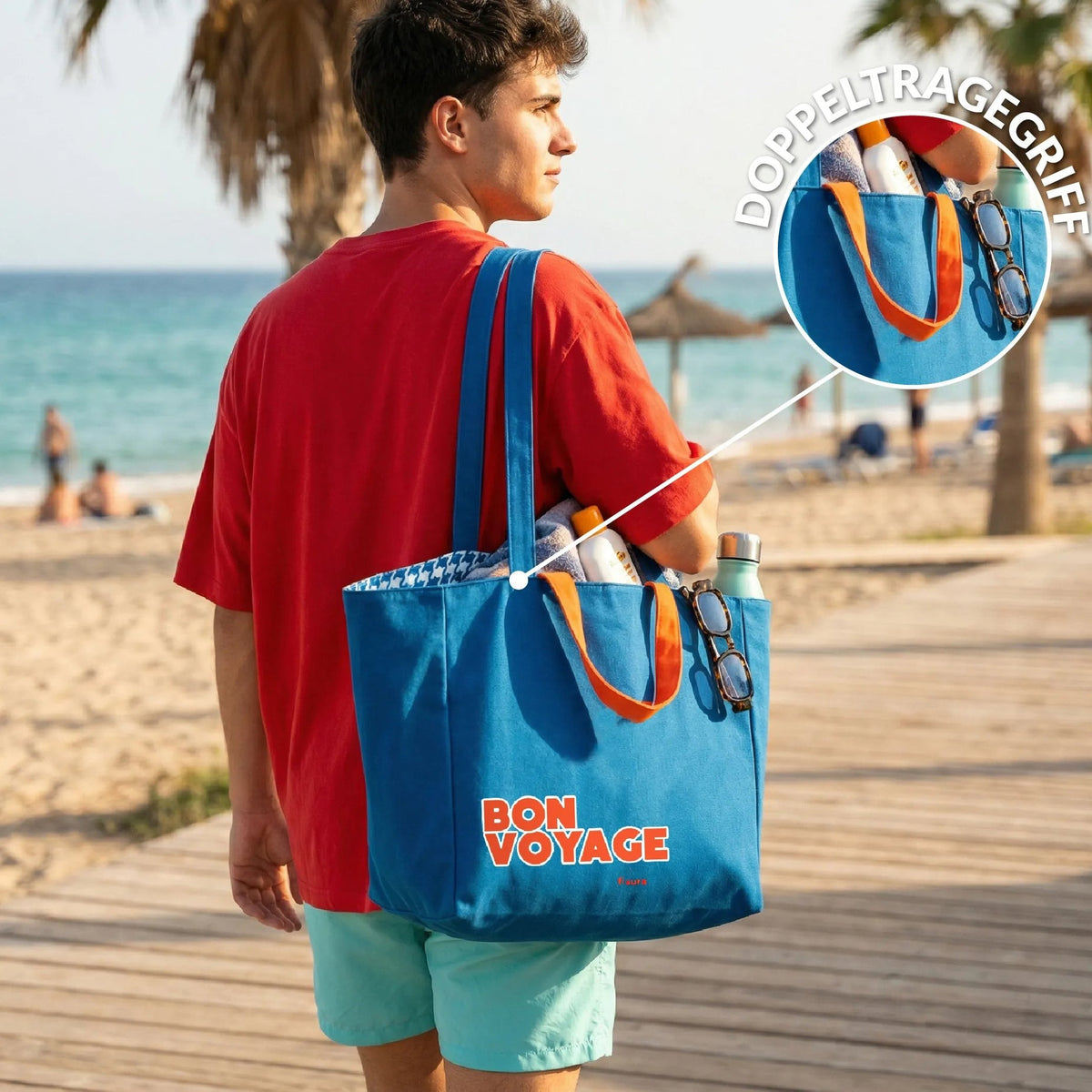 Beach Bag "Bon Voyage" – Reversible · 36 × 31.5 cm | Fisura