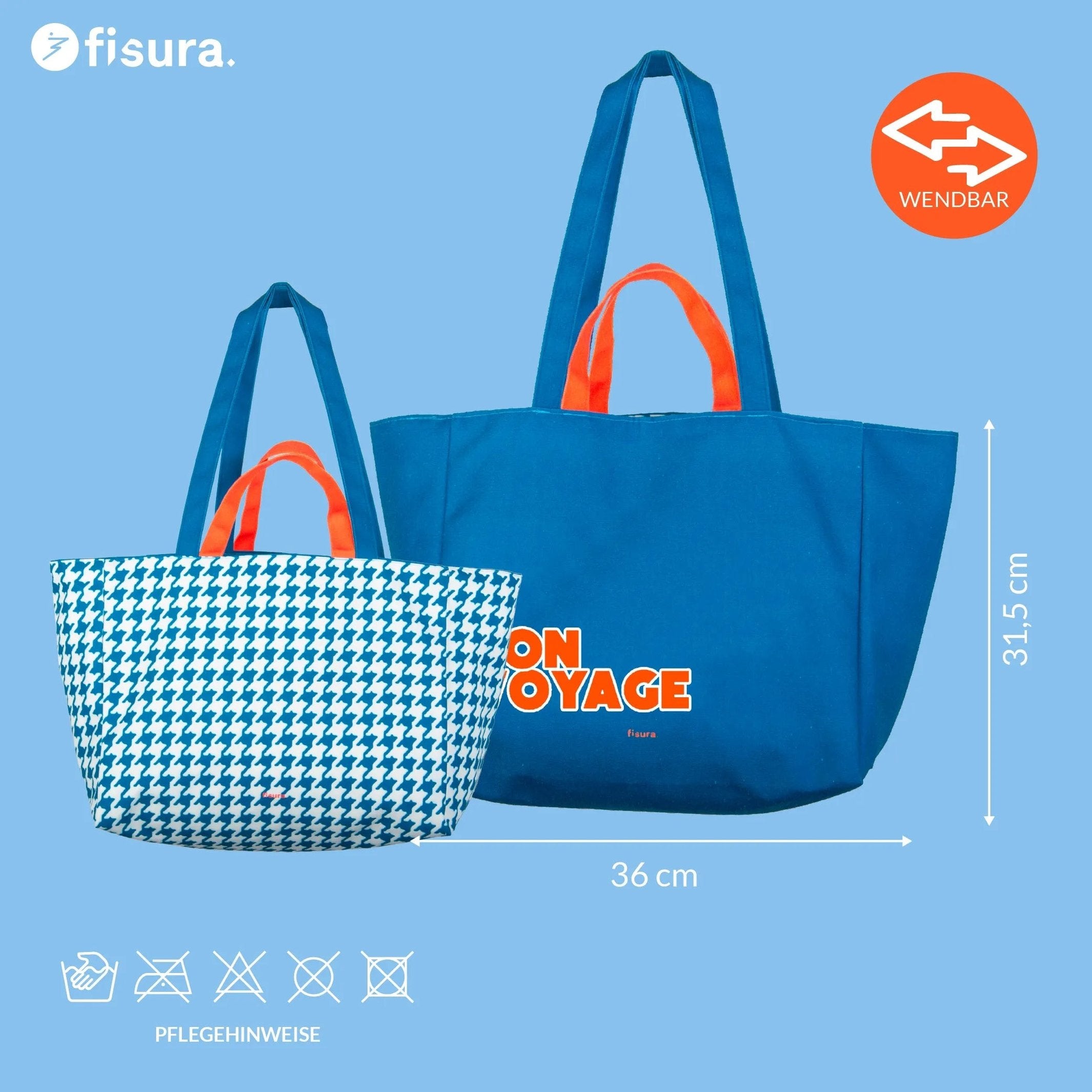 Beach Bag "Bon Voyage" – Reversible · 36 × 31.5 cm | Fisura
