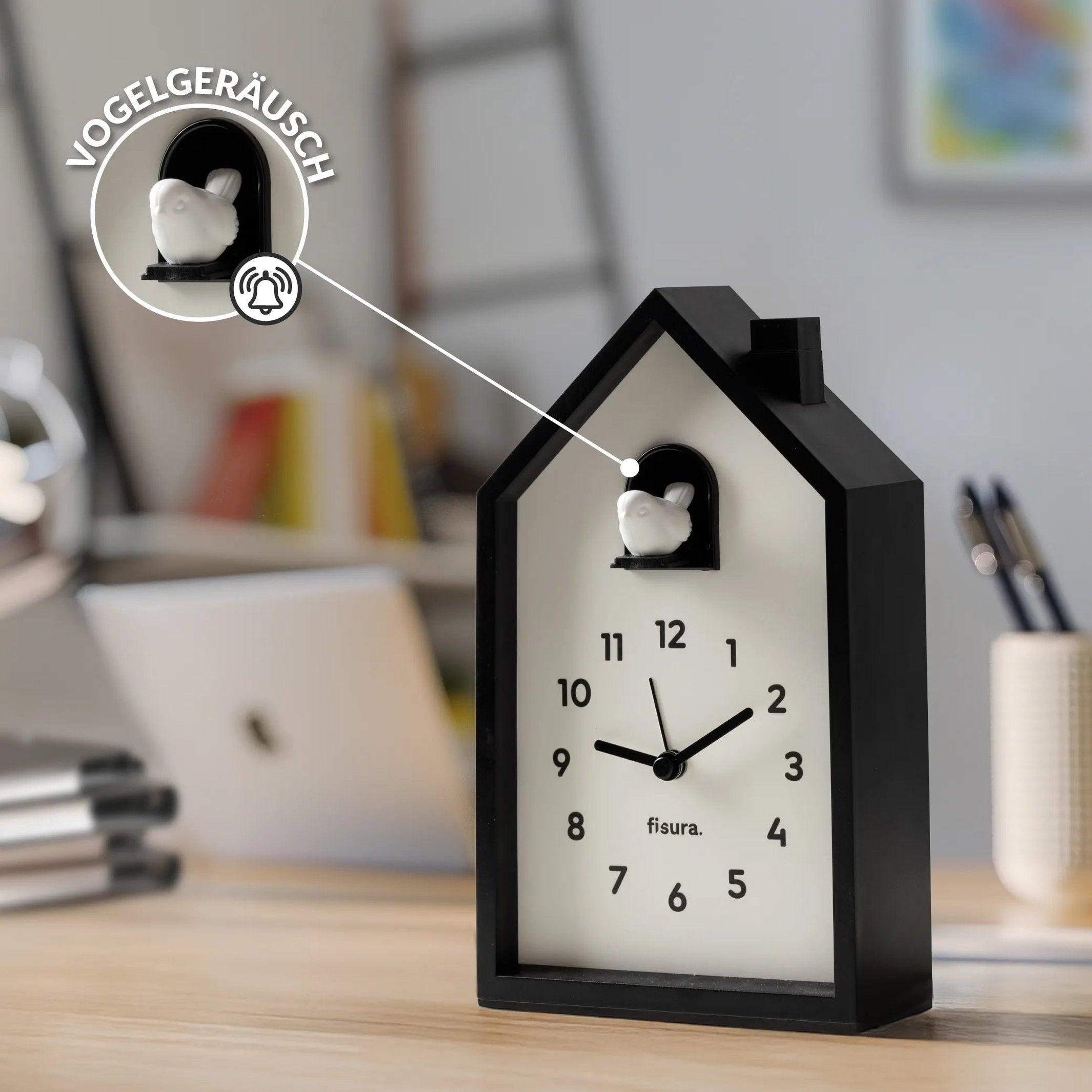 Kuckuckswecker – Schwarz/Weiß · 20,5 cm | Fisura