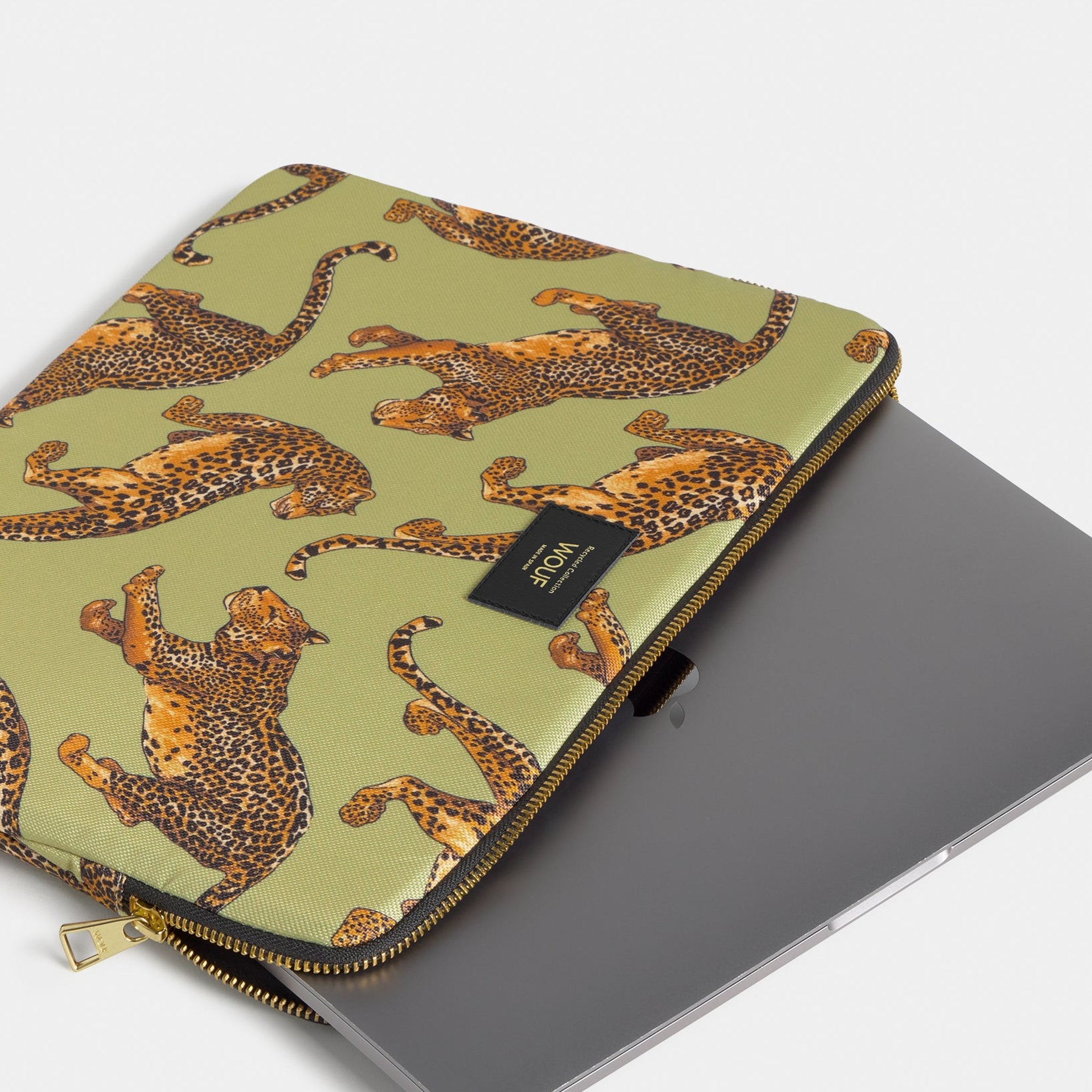 Laptophülle "Avo Leopard" – Grün · Leopardenmuster · 13-14" | Wouf