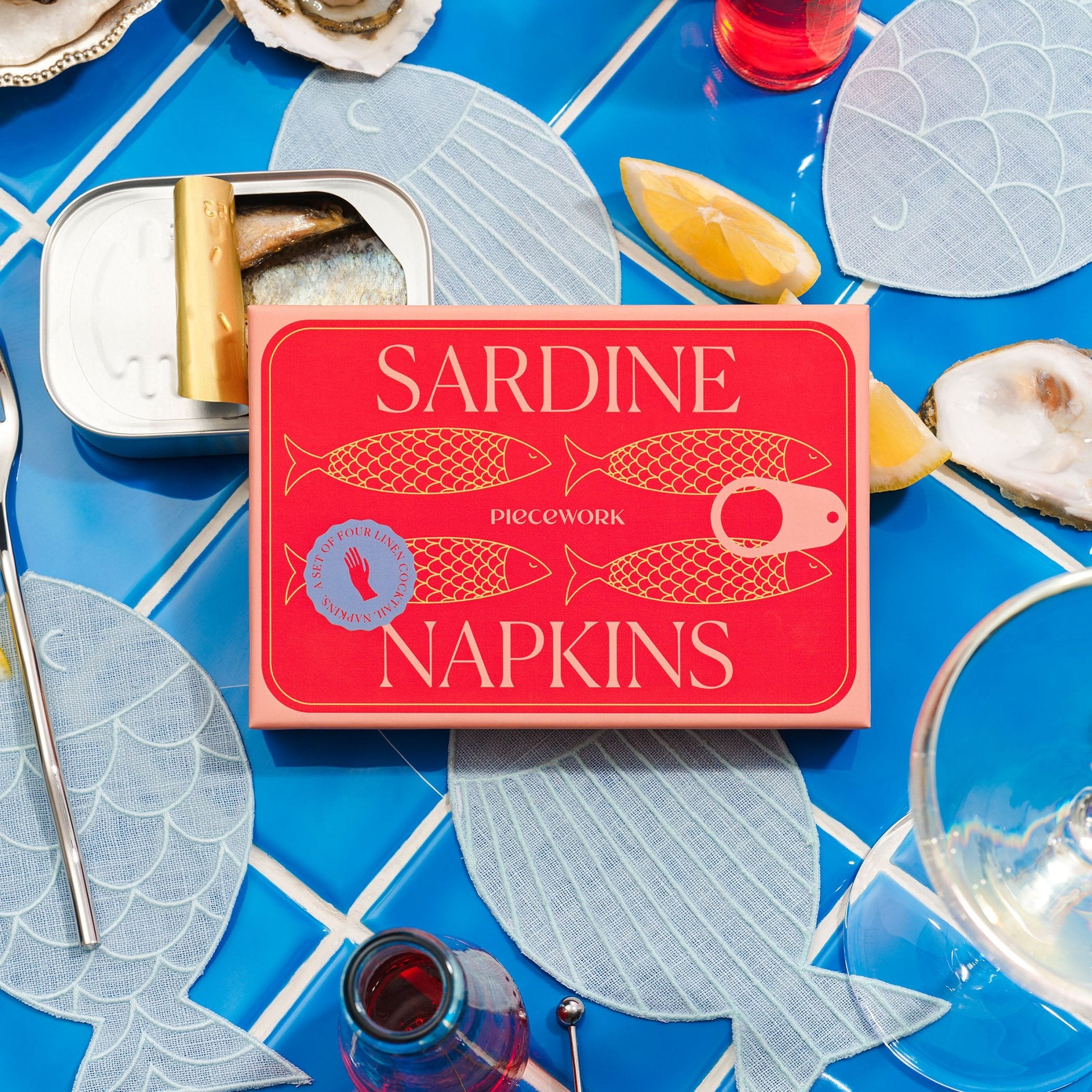 Cocktail Napkins Sardine – Linen · Set of 4 | Piecework