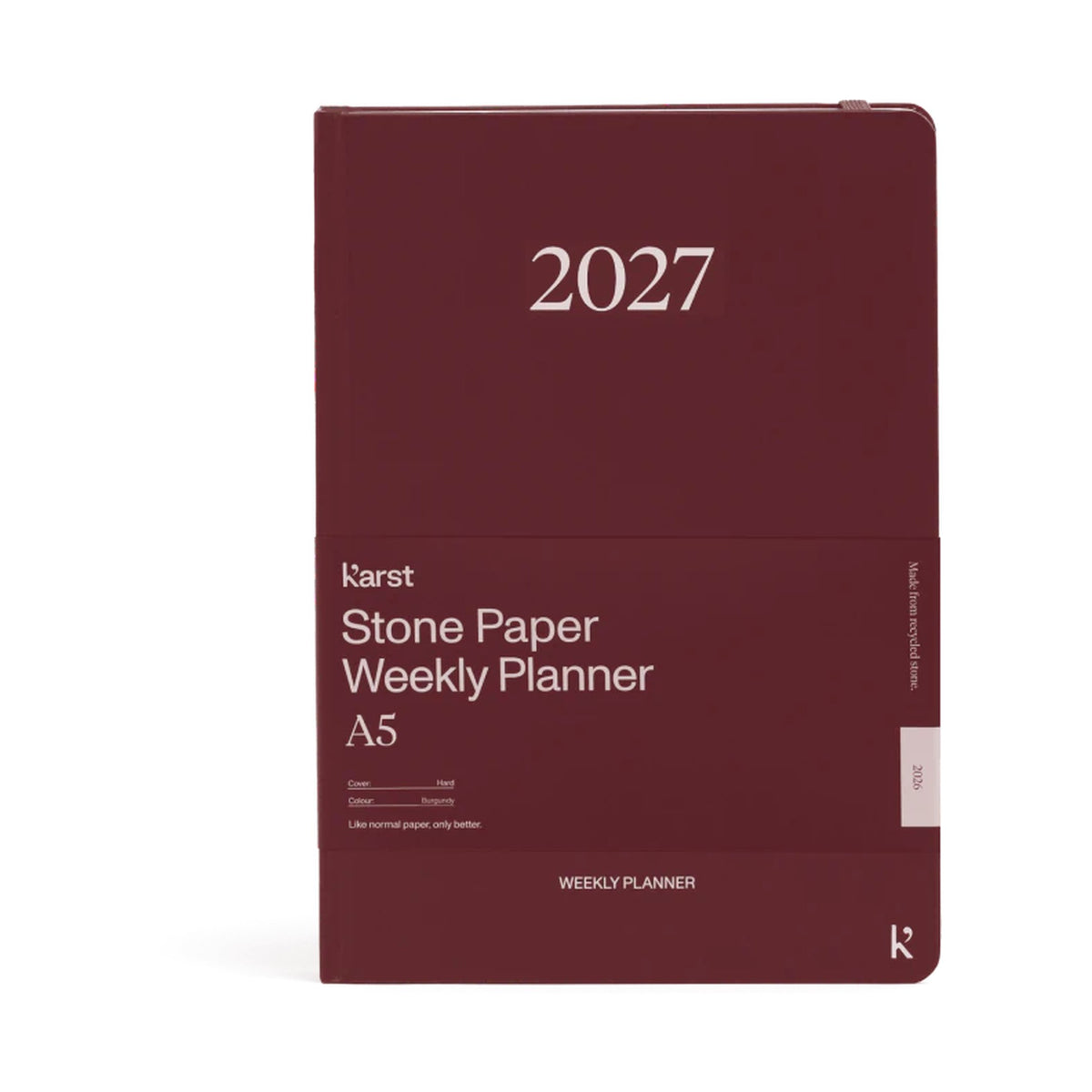 Wochenplaner 2027 – Steinpapier · A5 Hardcover · Burgundy | Karst