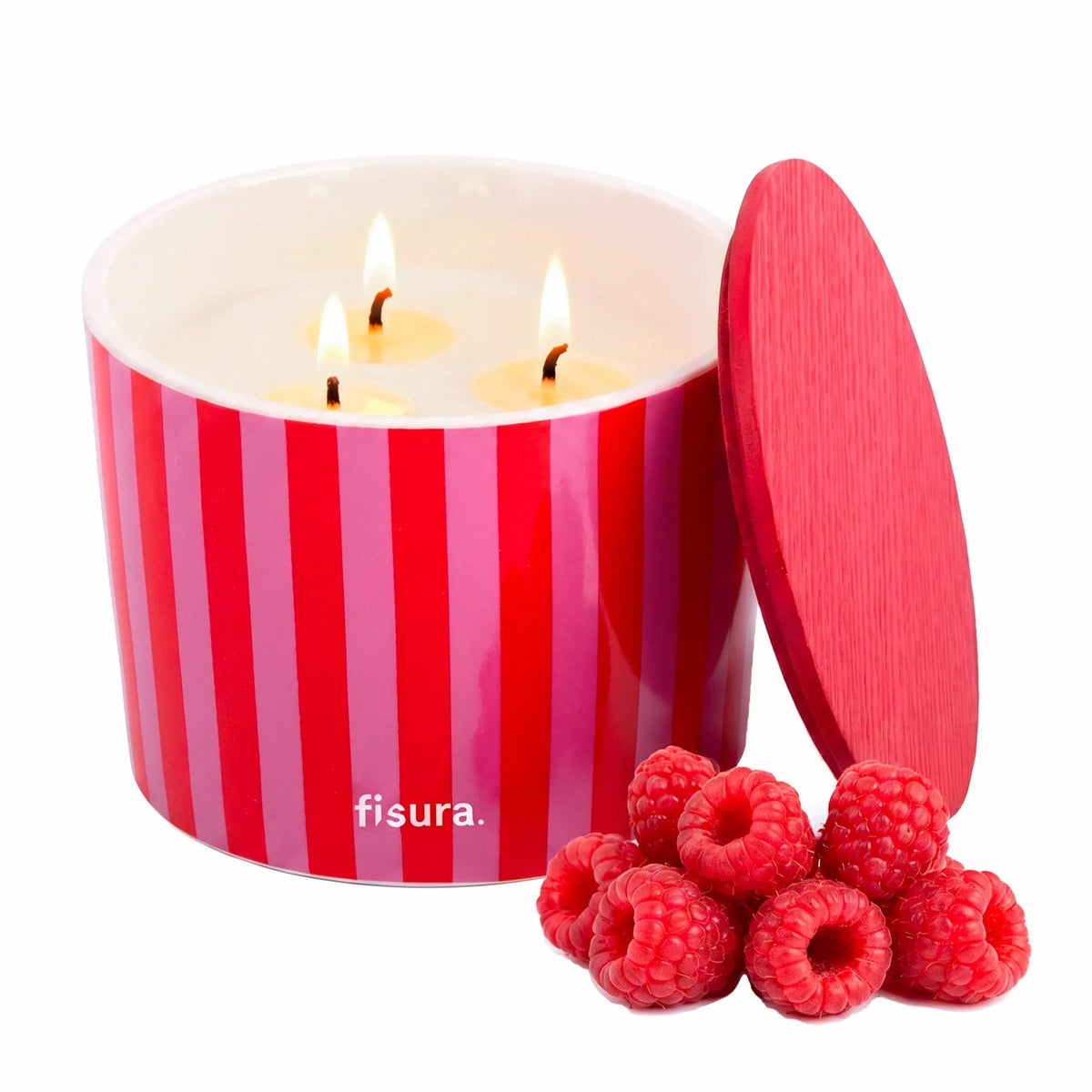 Duftkerze Streifen Rot-Rosa – Keramik · Himbeere | Fisura