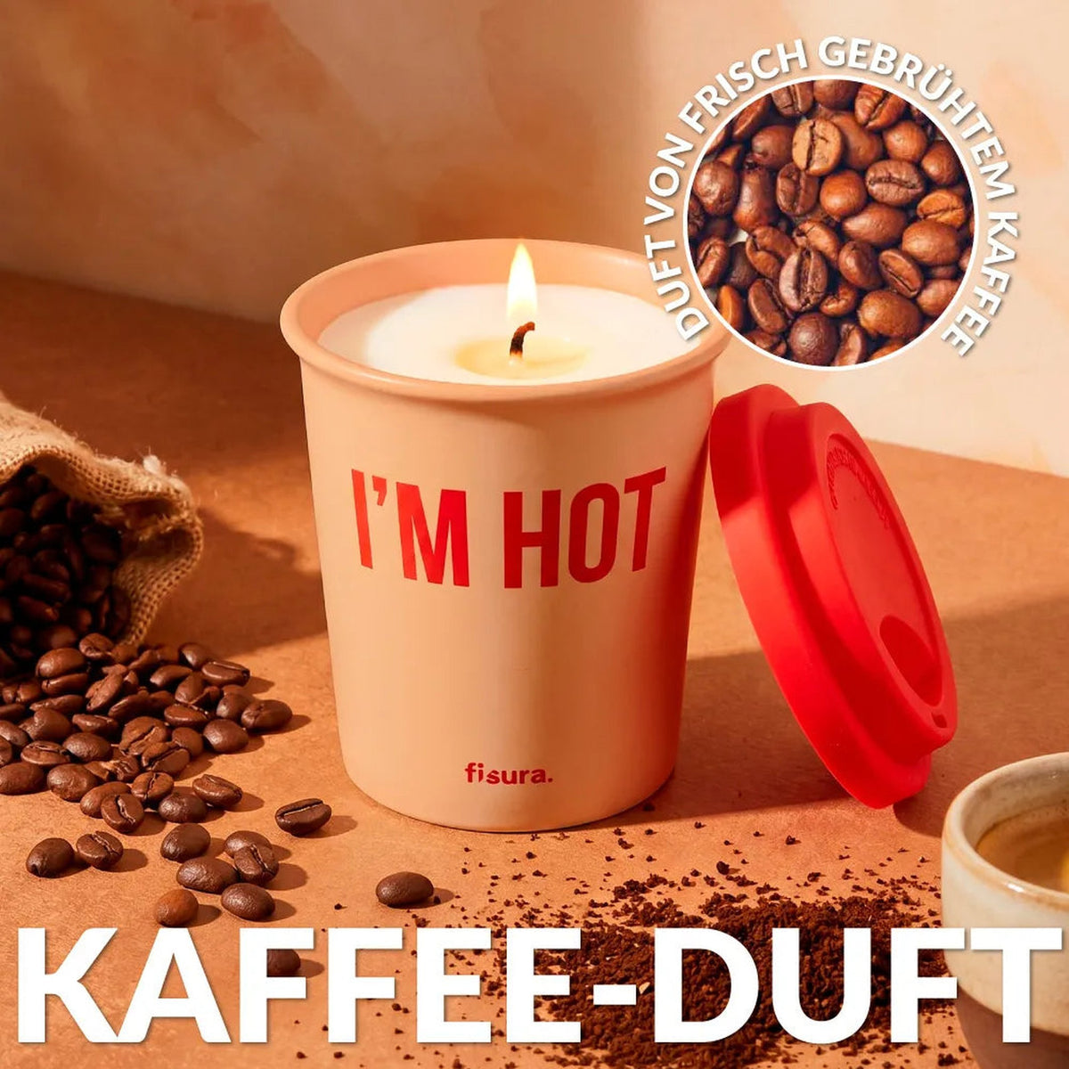 Duftkerze "I'm Hot" – Keramik · Kaffee · 11,5 cm | Fisura