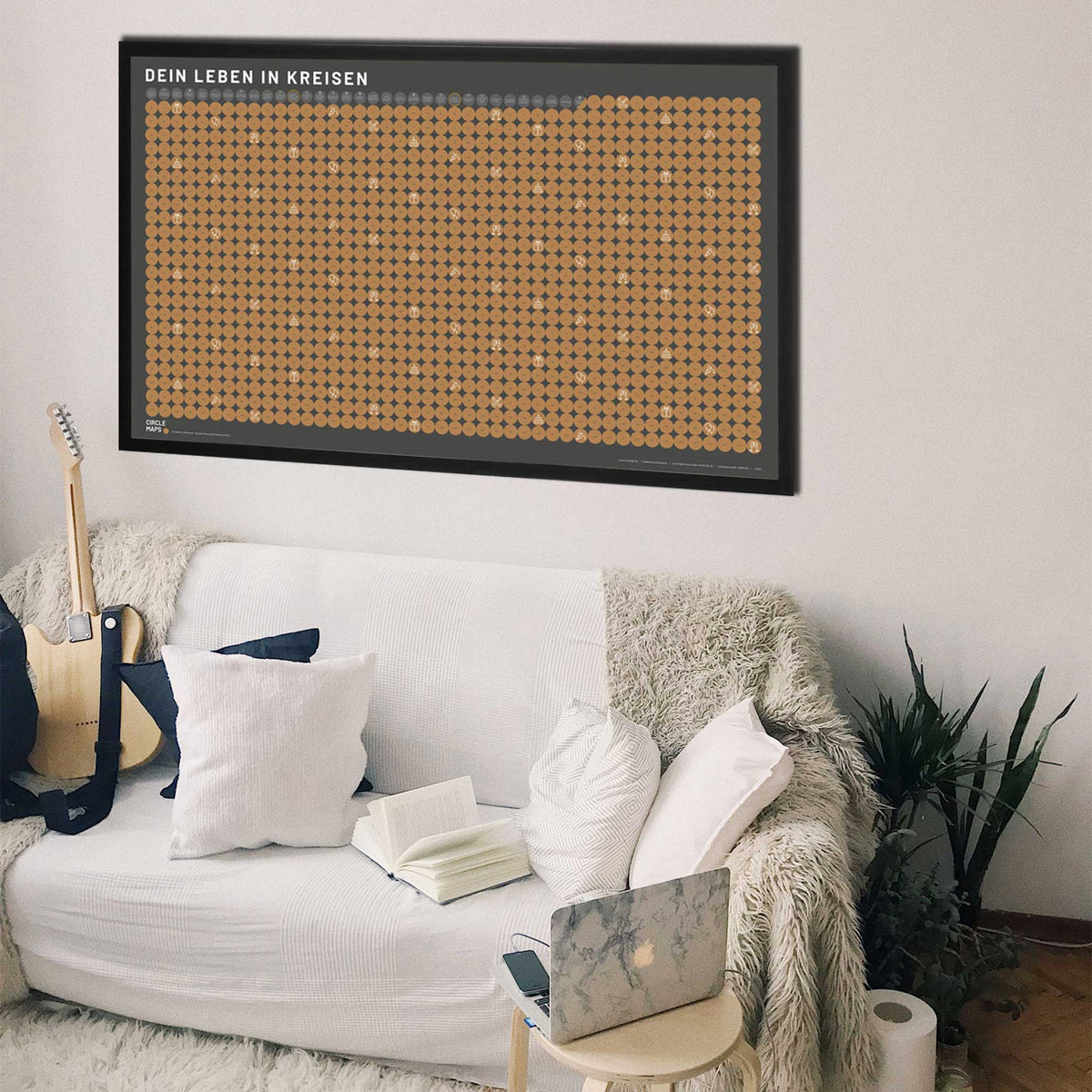 Dein LEBEN in KREISEN | Your LIFE in CIRCLES | LIFE-CALENDAR | Scratchmap | POSTER with 1.080 circles | German | 91x53,3 cm | Circle Maps