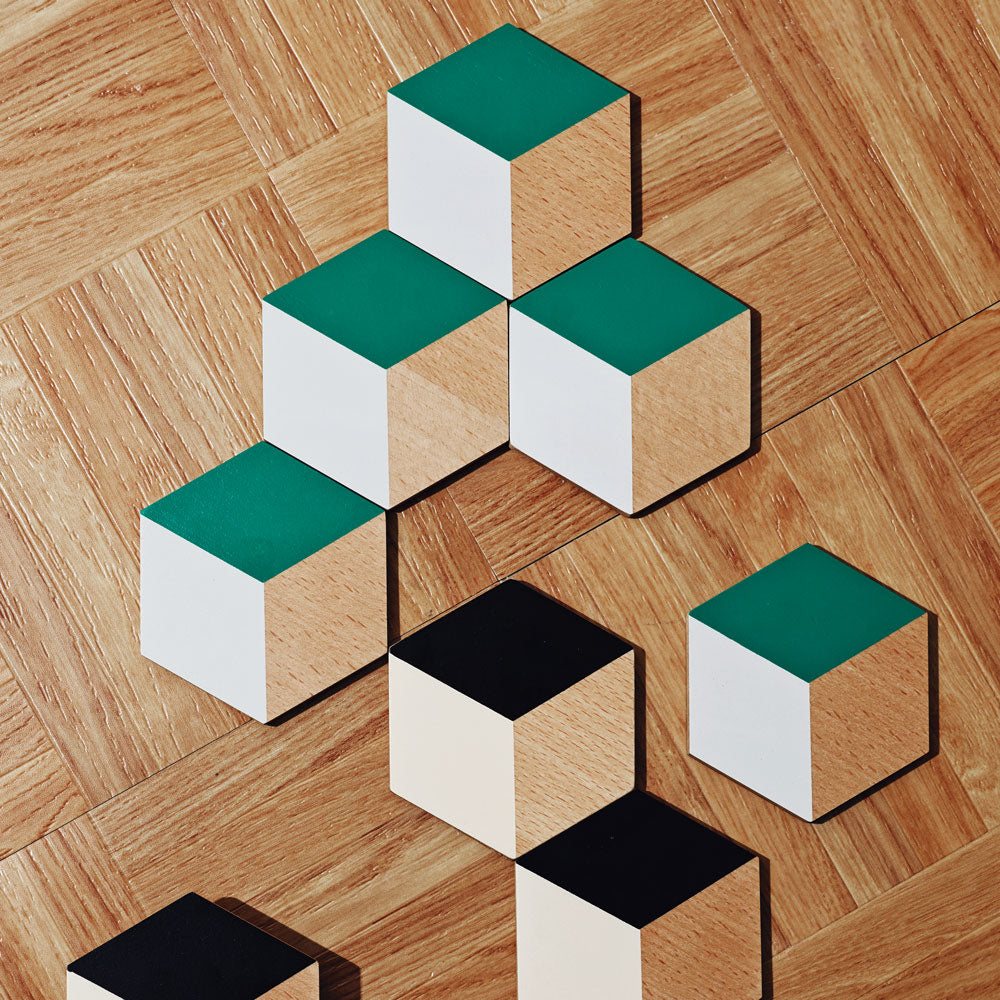 TABLE TILES | Wooden COASTERS with 3D graphics | Set of 6 | Bower | Areaware
