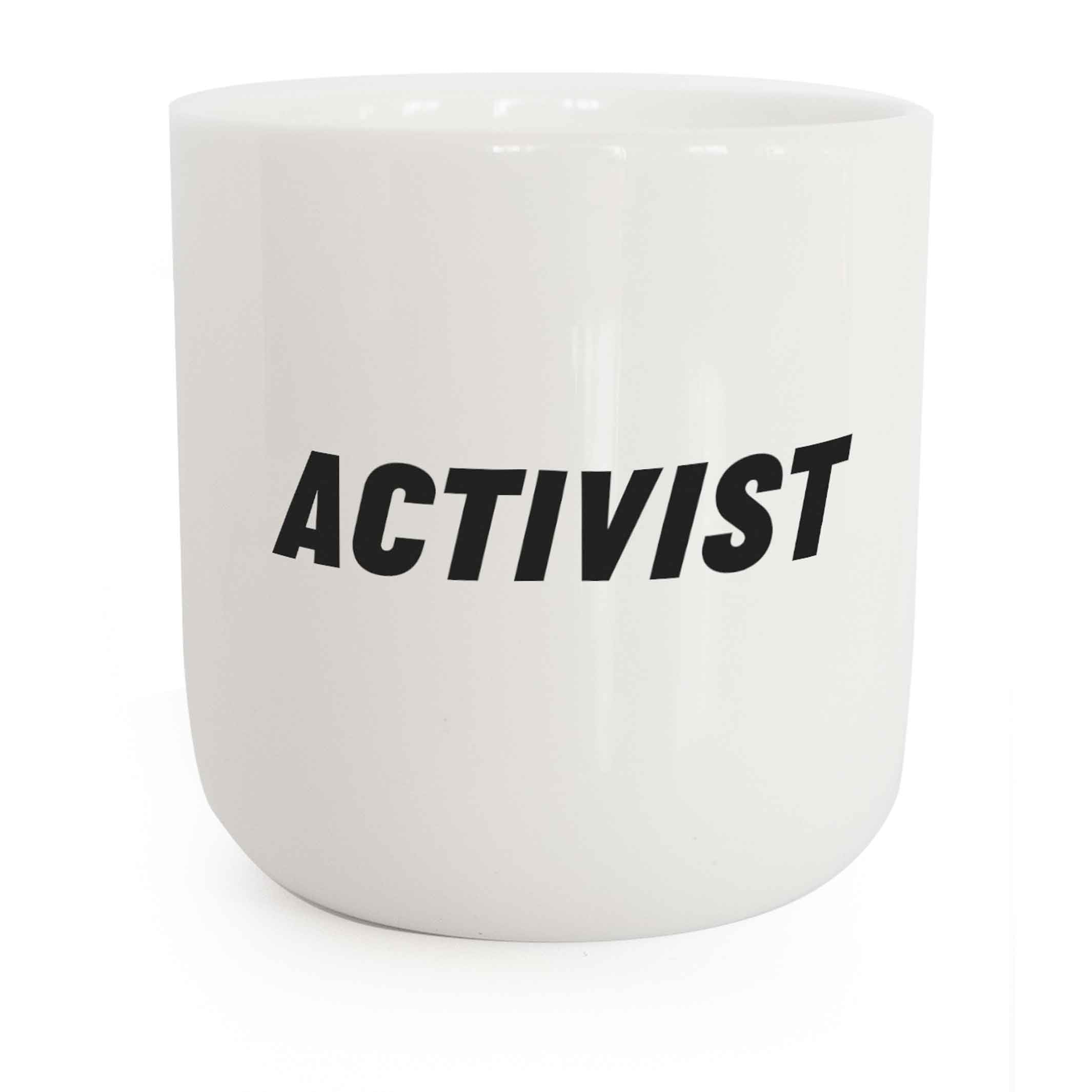 ACTIVIST | white coffee & tea MUG with black typo | Attitude Collection | PLTY