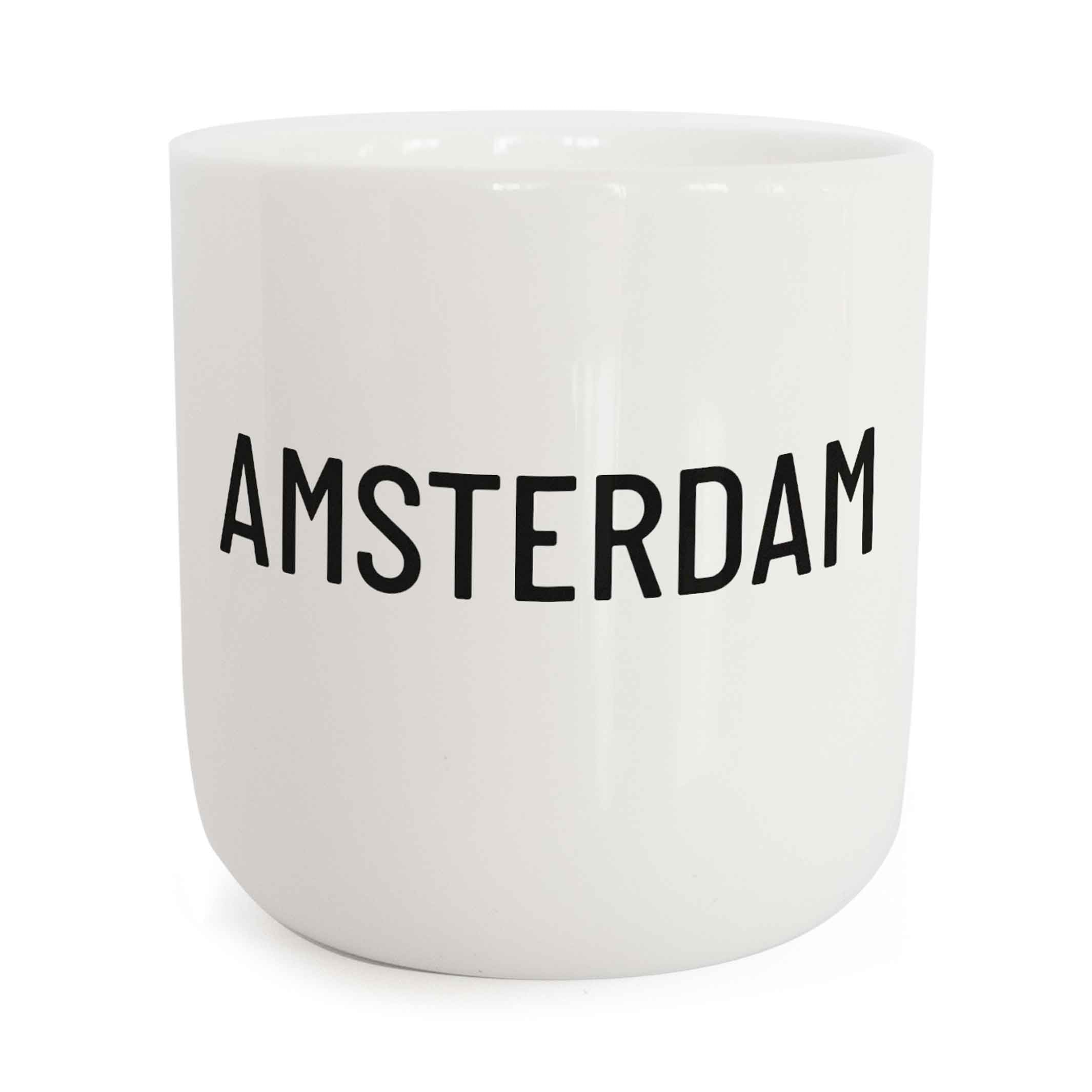 AMSTERDAM | white coffee & tea MUG with black typo | City Collection | PLTY