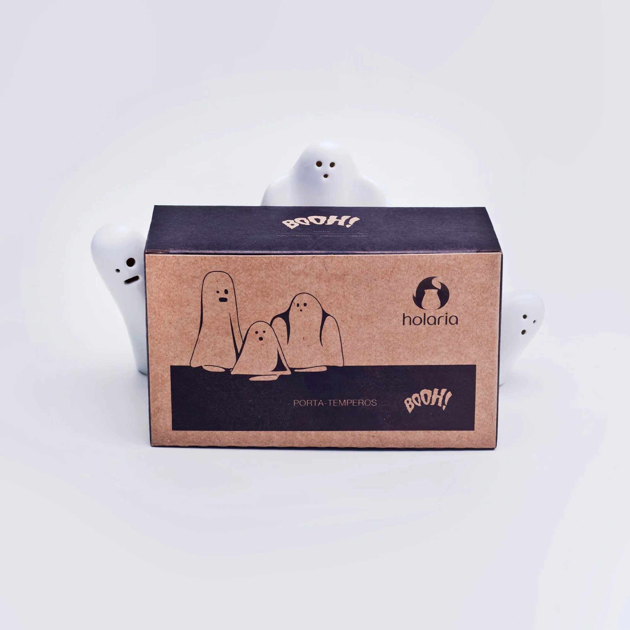 BOUH! - Trois petits FANTÔMES en porcelaine - SALIÈRE, POIVRE ET ÉPICES blanches | Holaria