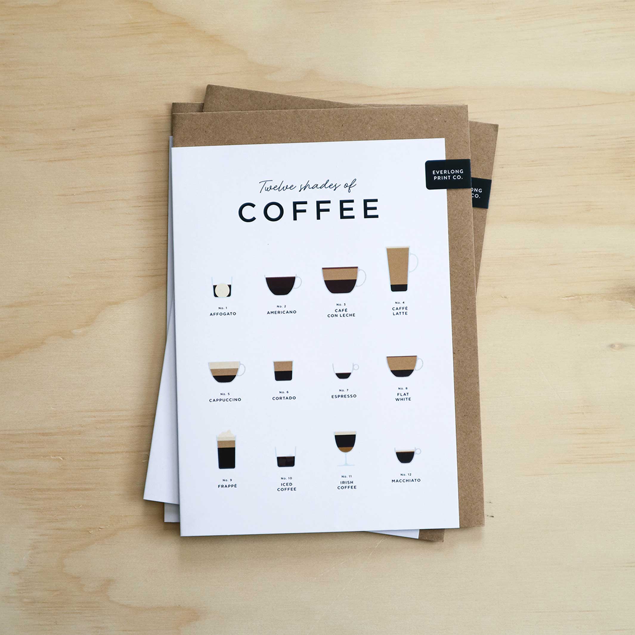 DOUZE NUANCES DE CAFÉ – carte de vœux A5 | Impression éternelle