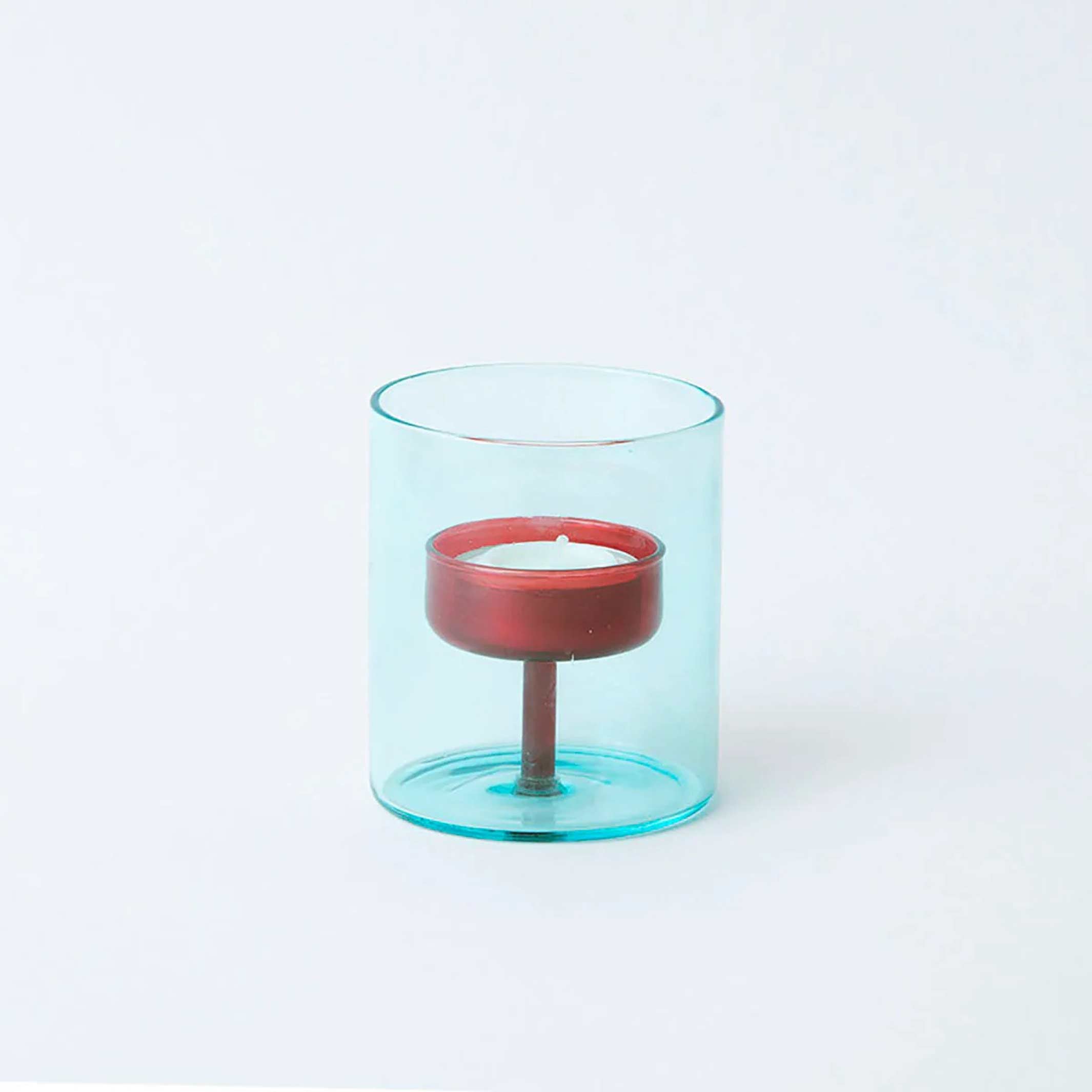 DUO TONE Tea Light Holder - zweifarbiger Glas-Teelicht-Halter Blau & Rot | Block Design